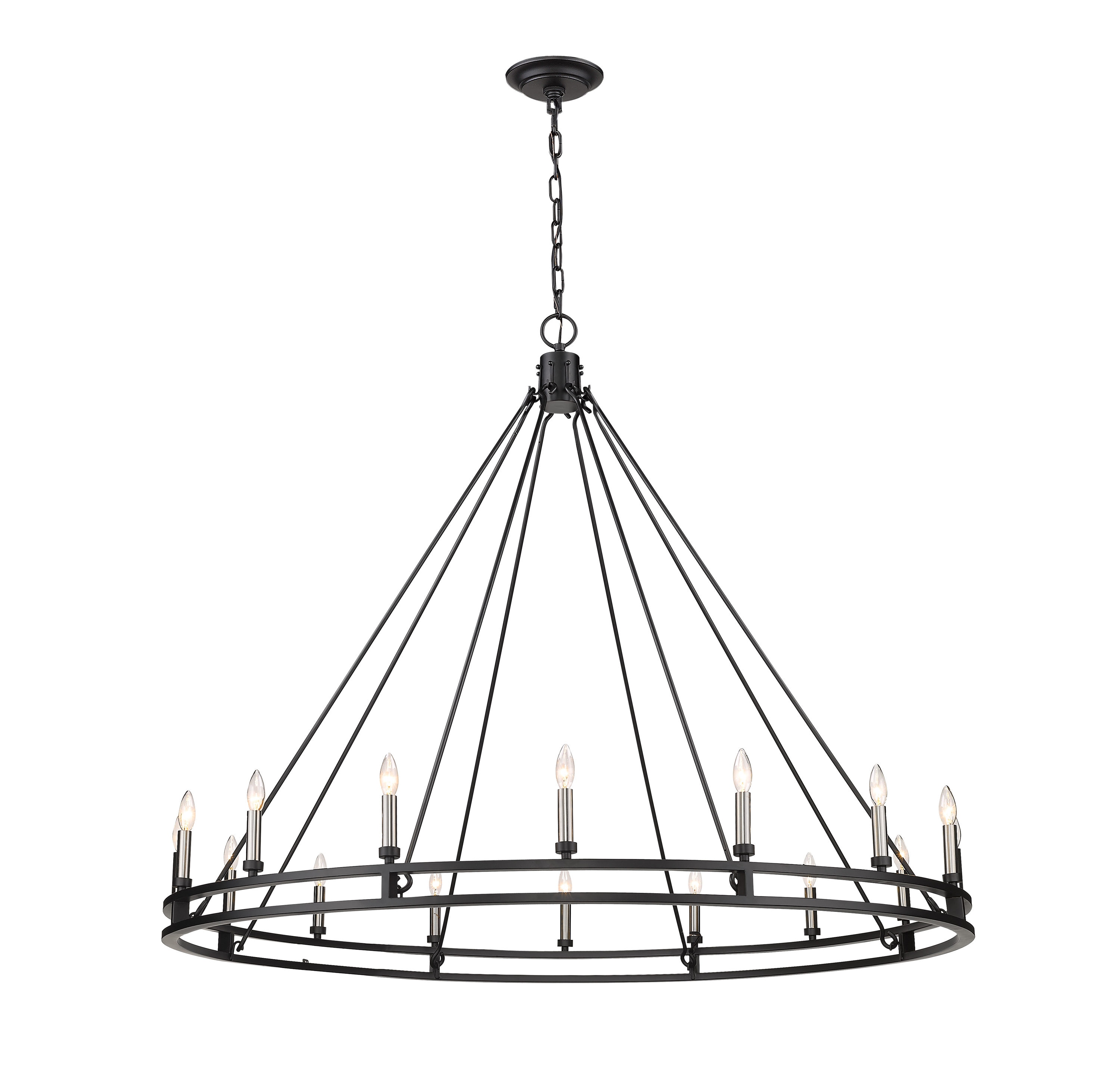 Matte Black Iron and Crystal 16-Light Chandelier
