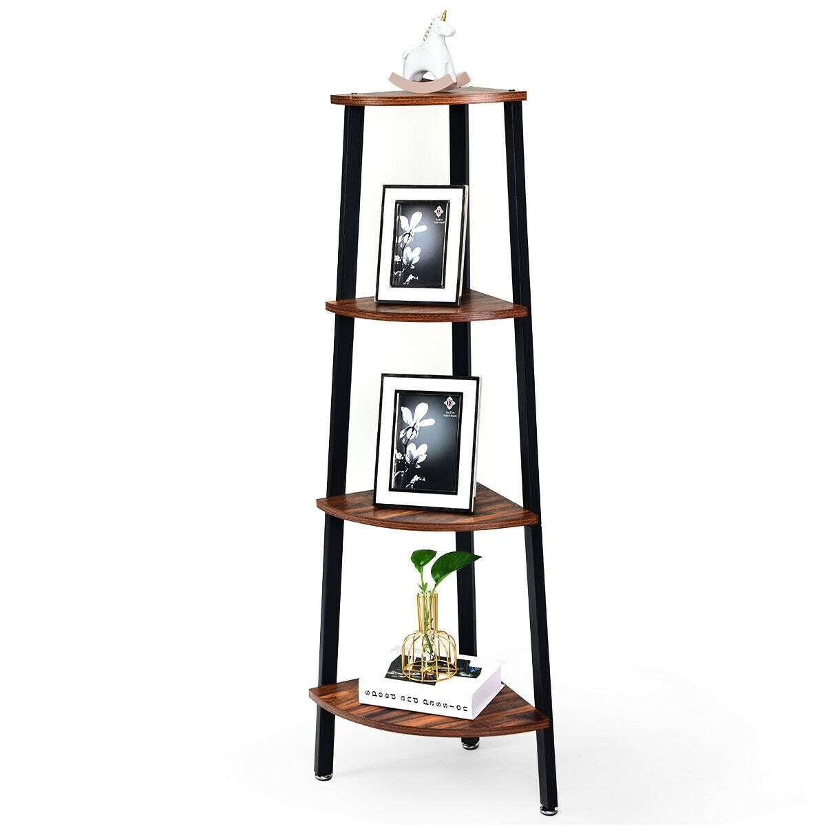 Volenca 4-Tier Corner Bookcase 49.5-in Tall with Metal Frame and 33-lb Rated Shelves - Black