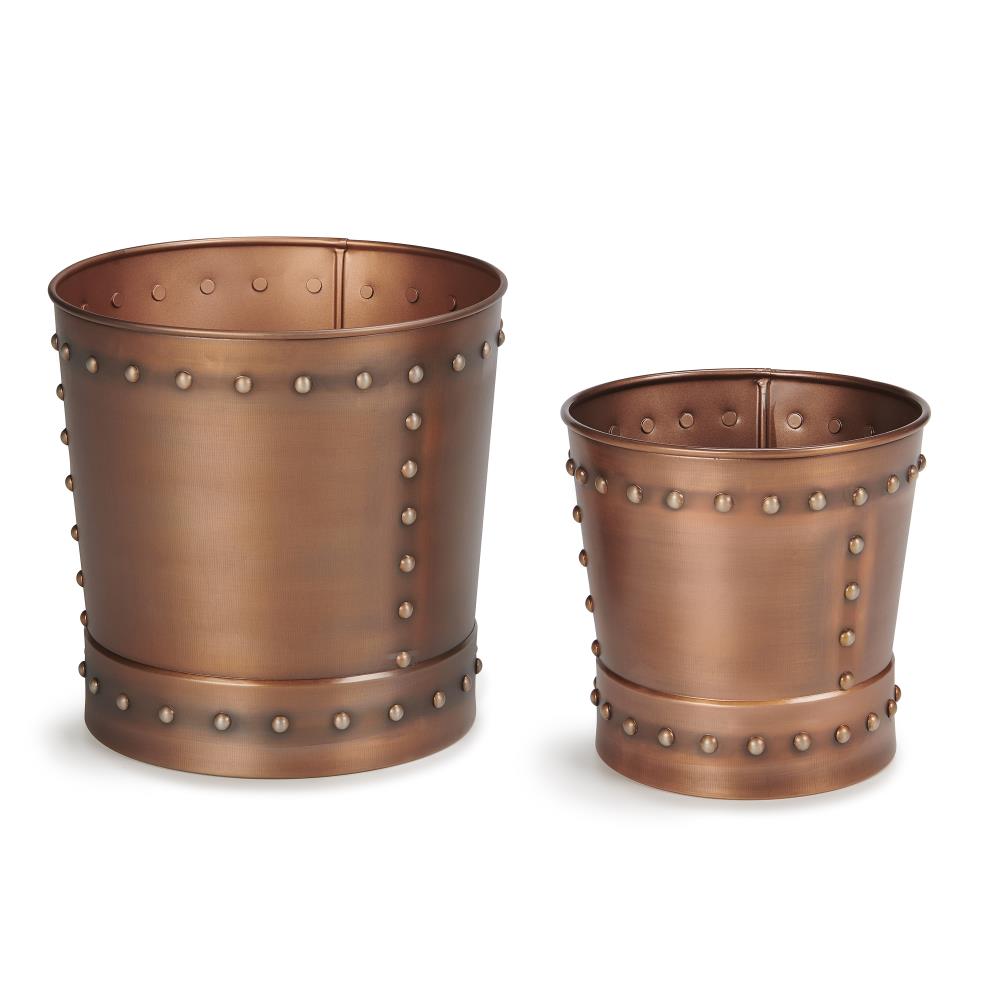 Good Directions P912C 2 -Pack Round 12.0-in W Medium Copper Metal Indoor/Outdoor Planter with Drainage Holes