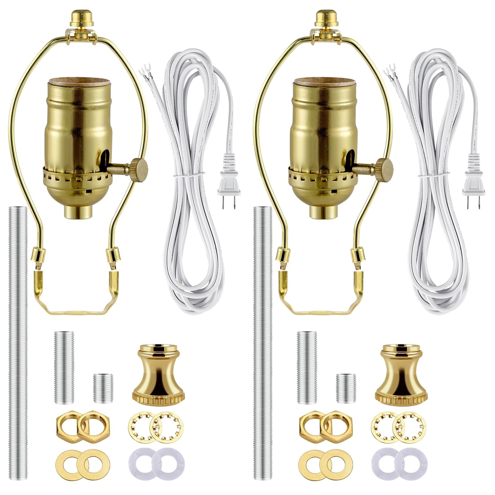 OGETFUUR 2 Pack Gold Lamp Making Kit for DIY Dual Bulb Table Floor Lamp featuring Durable Metal Construction and Complete Wiring Assembly