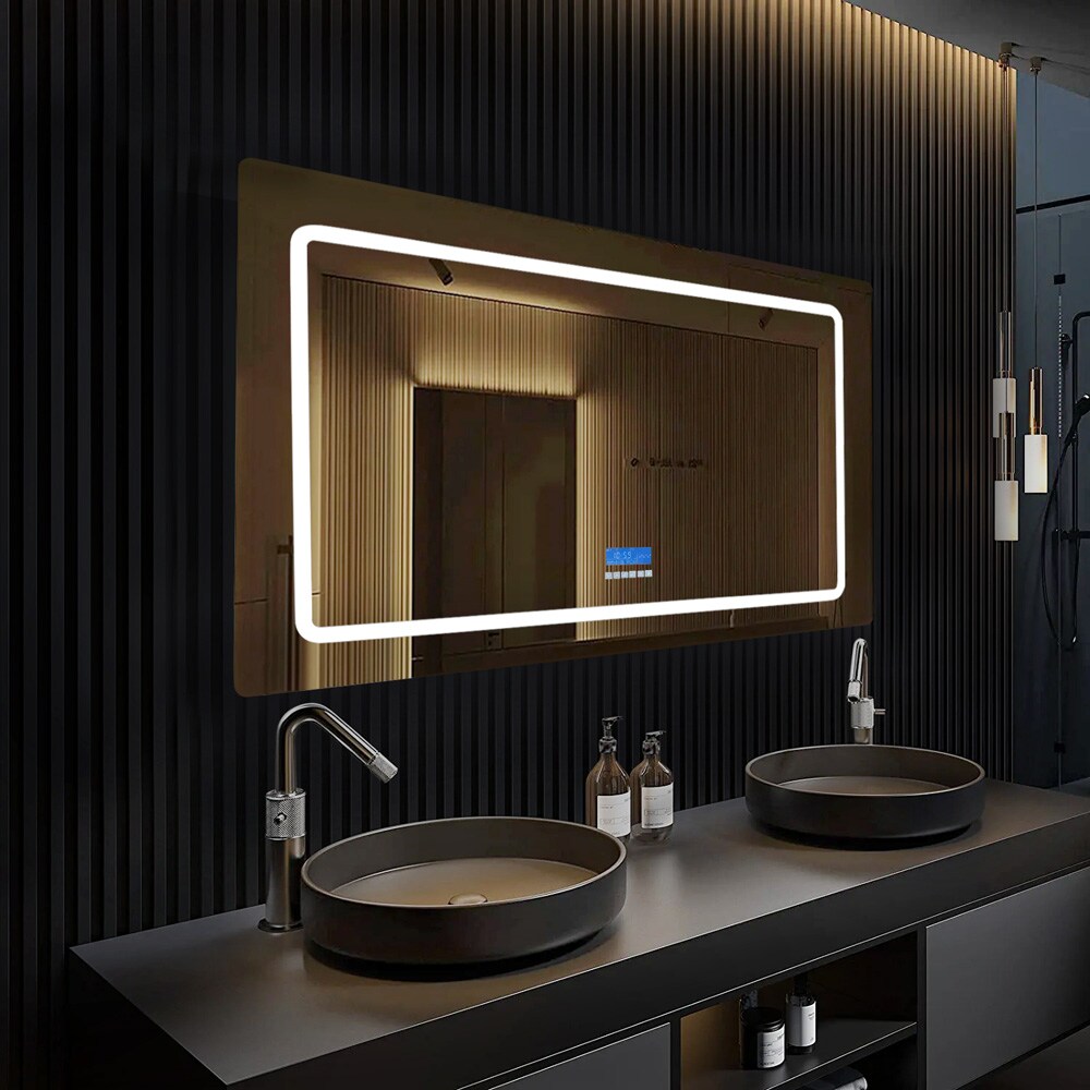 Ancerre Designs Immersion LED Frameless Mirror with Bluetooth, Defogger and Digital Display, 48 in. x 40 in.