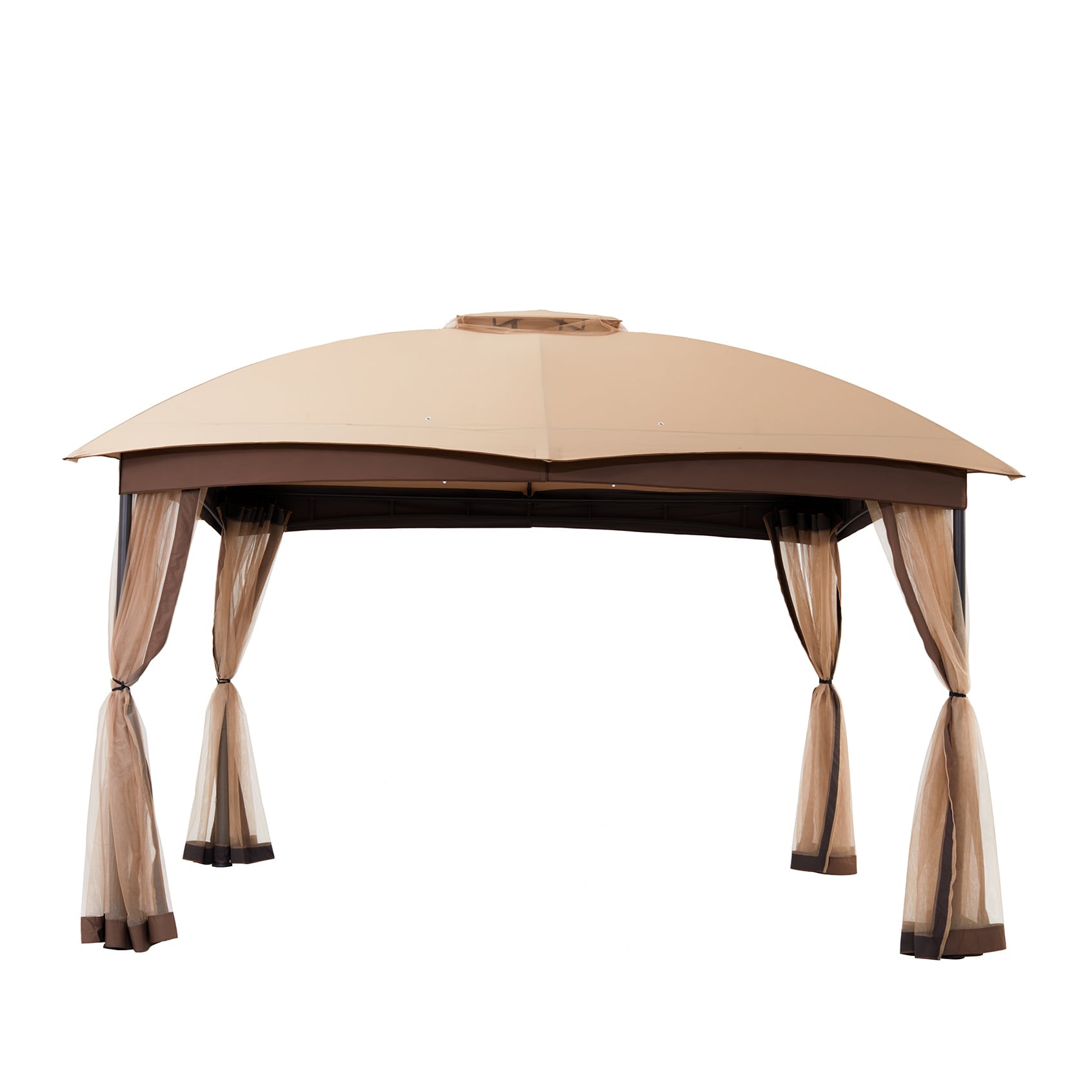 StarEcho GAZ007MK 12-Feet x 10-Feet Straight leg gazebo with netting Rectangle Khaki Metal Polyester Roof Semi-permanent Gazebo with Screen Included