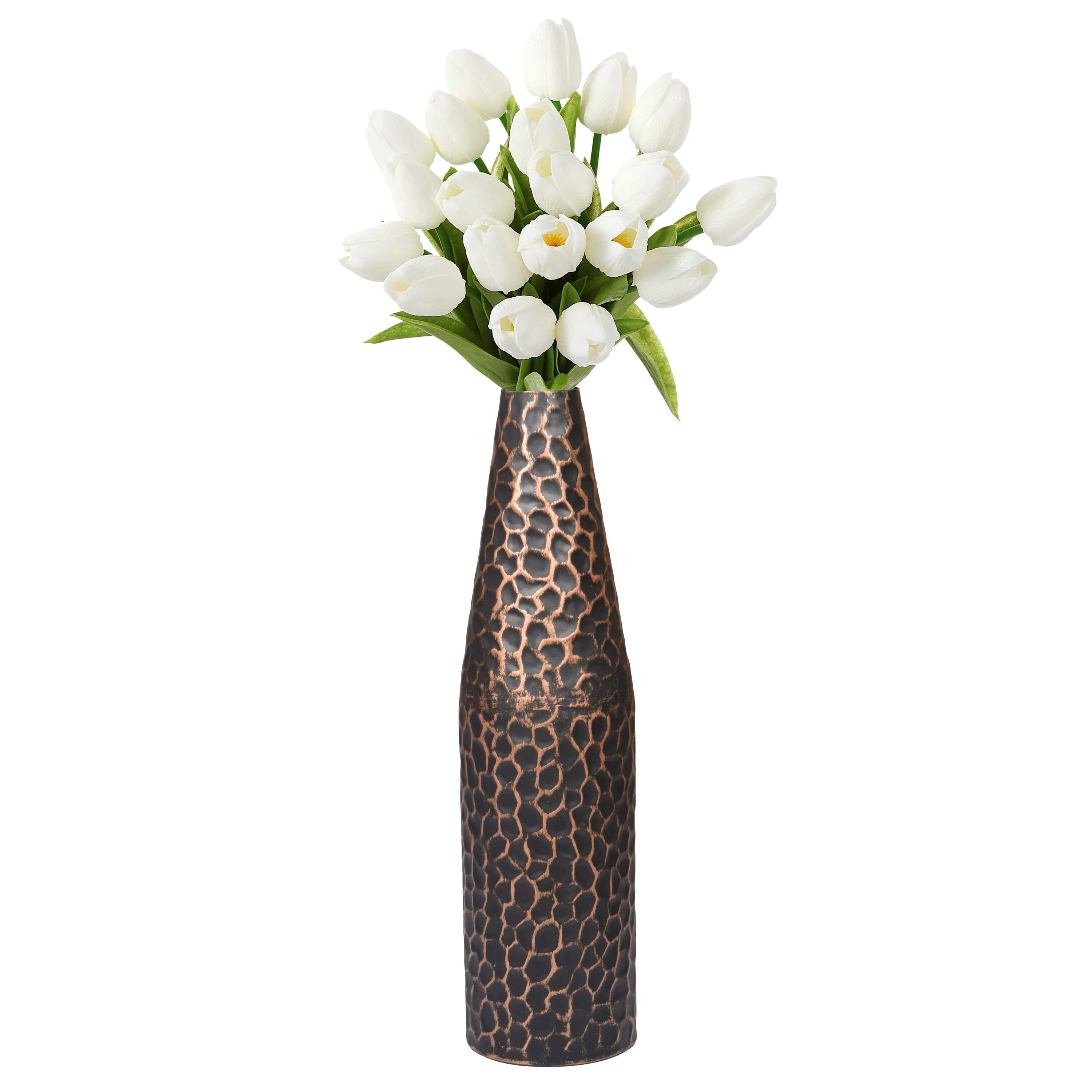 Black Hammered Metal Decorative Table Vase, 18-inch