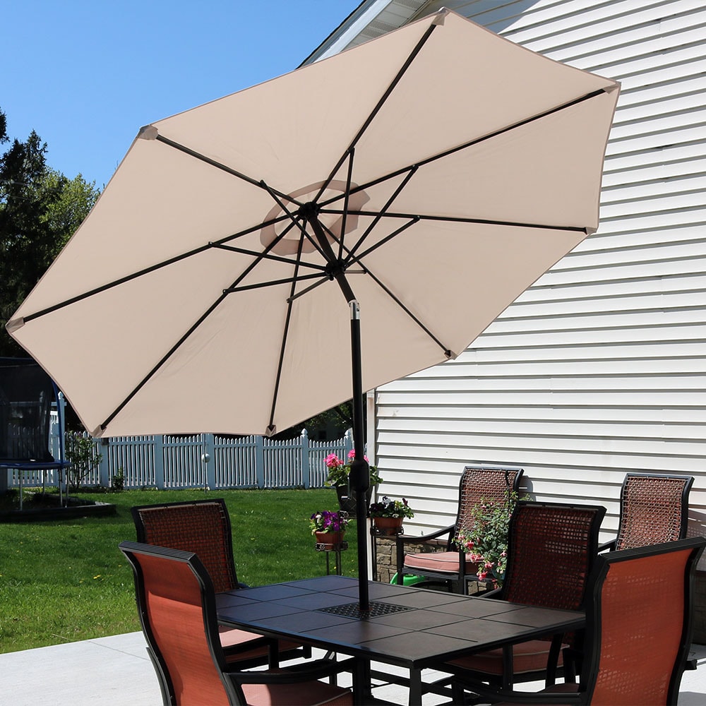 Sunnydaze Decor 9-ft Steel Beige Push-button Tilt Market Patio Umbrella ...