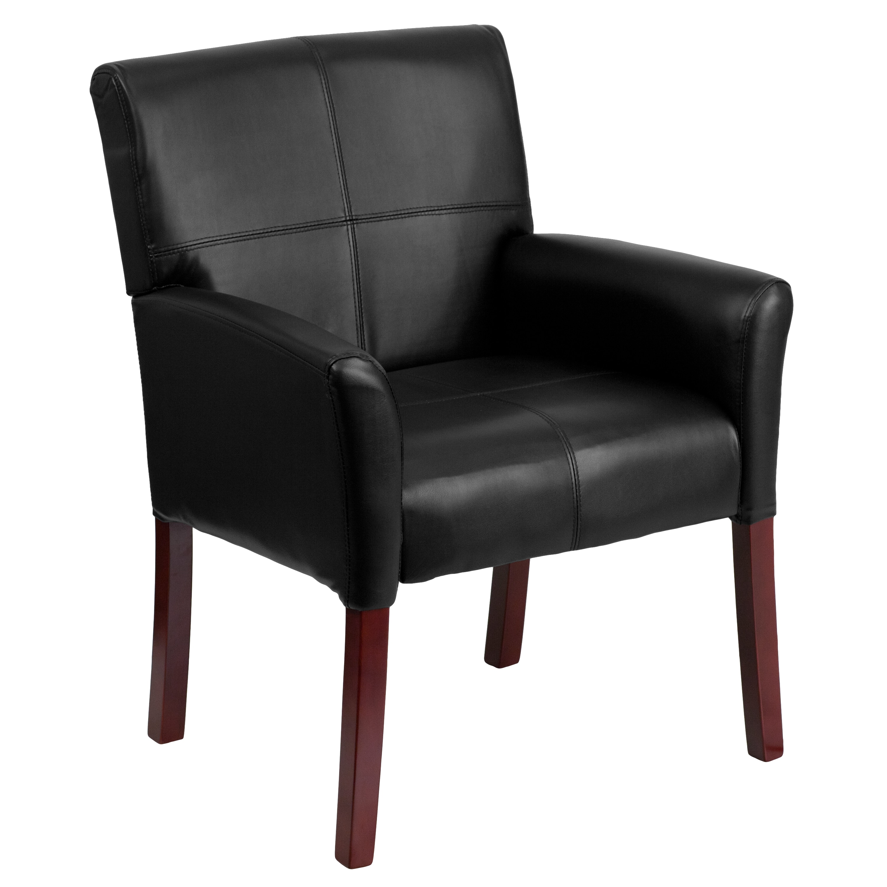 Black Leather High Back Executive Armchair with Mahogany Wood Legs