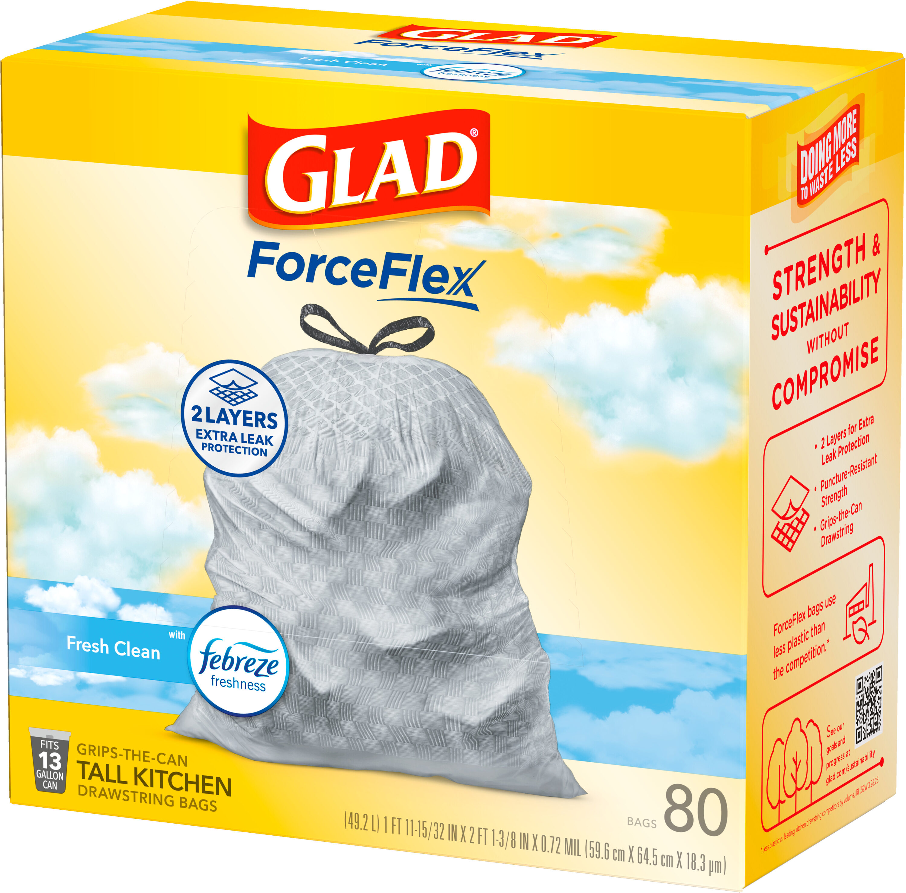 Glad ForceFlex 13-Gallons Febreze Fresh Clean White Plastic Kitchen ...