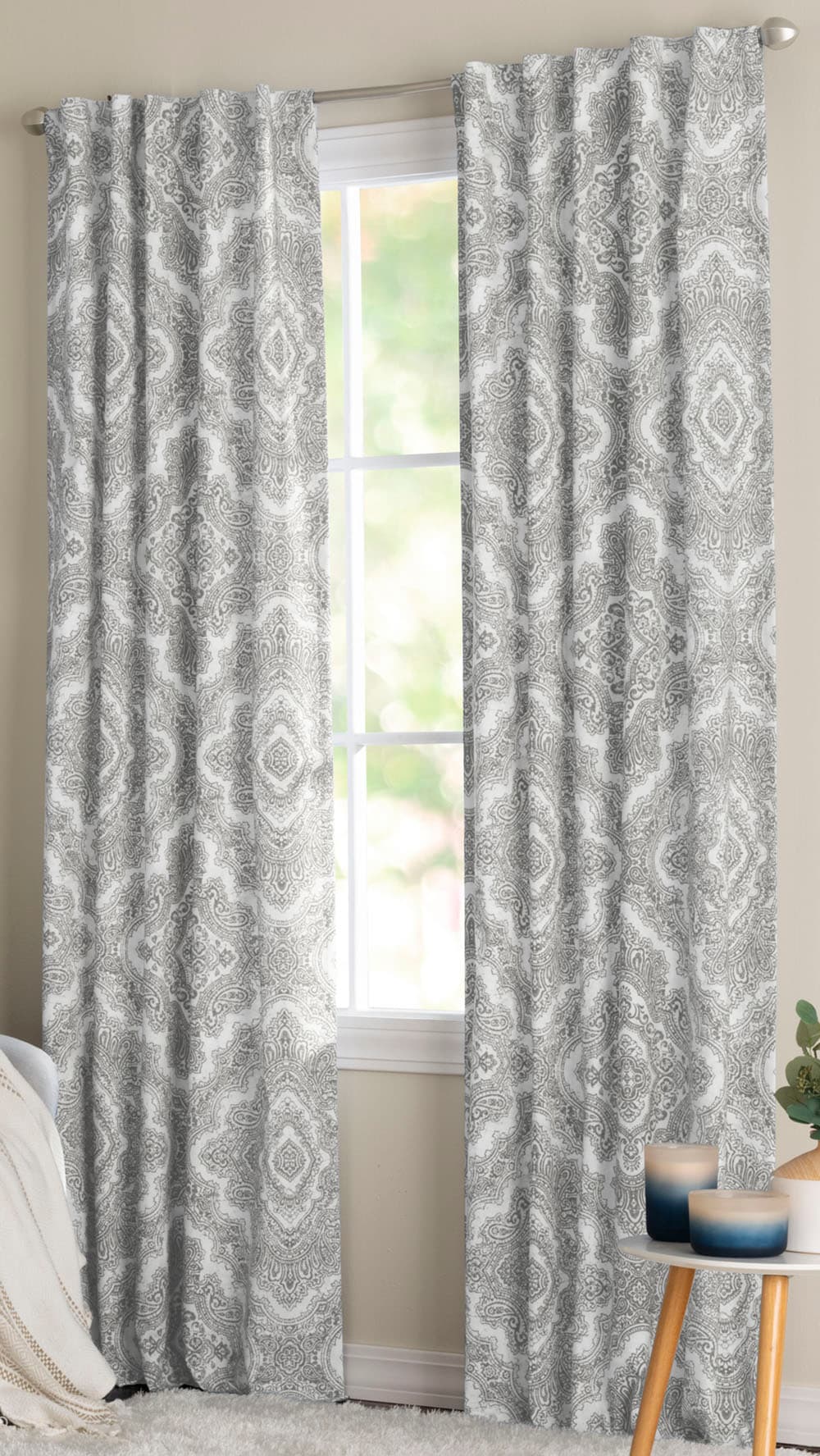 LIVING LOGIC 95-in Grey Blackout Thermal Lined Back Tab Single Curtain  Panel in the Curtains & Drapes department at