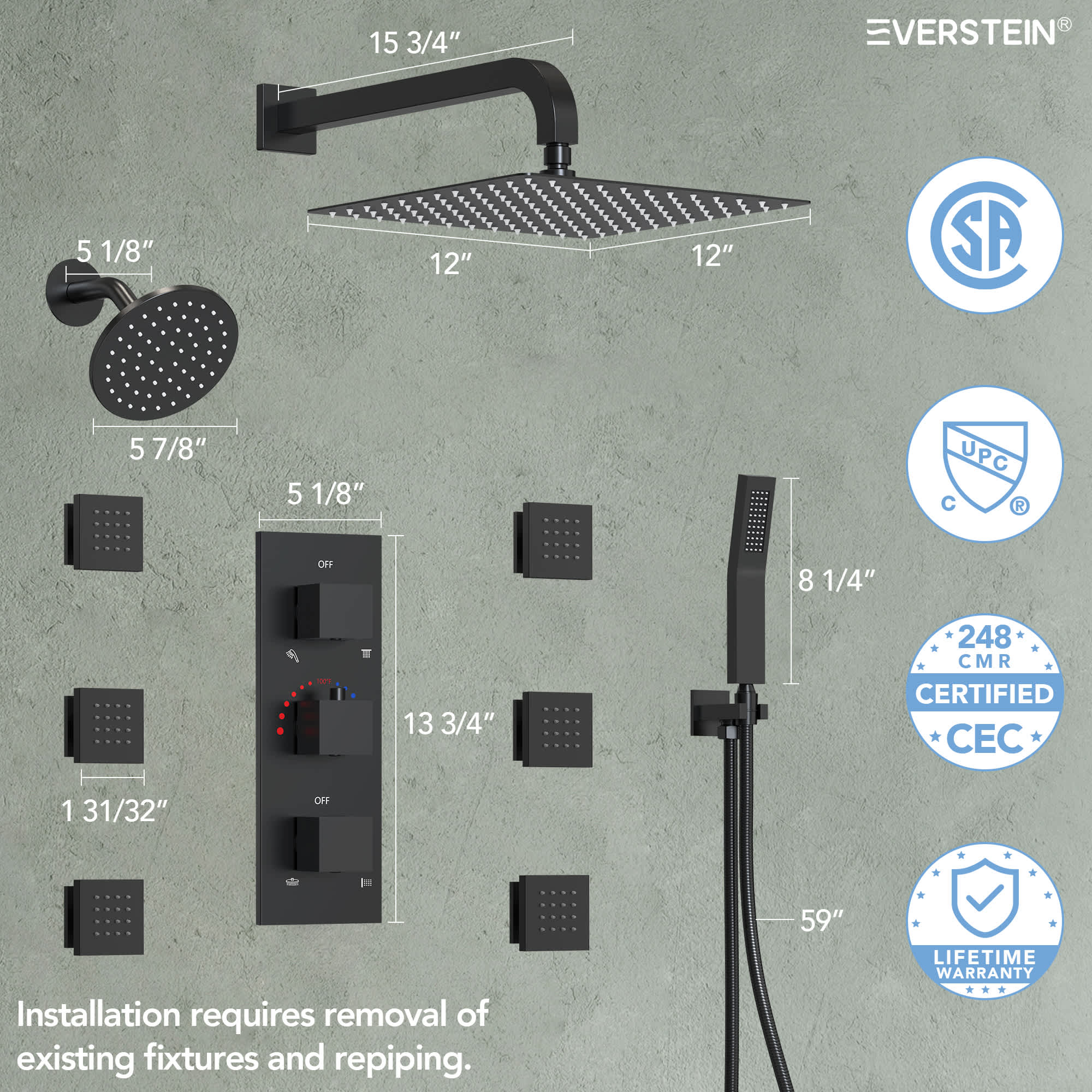 EVERSTEIN SFS-1017-BK12 Tub-Shower-Faucets - View #9