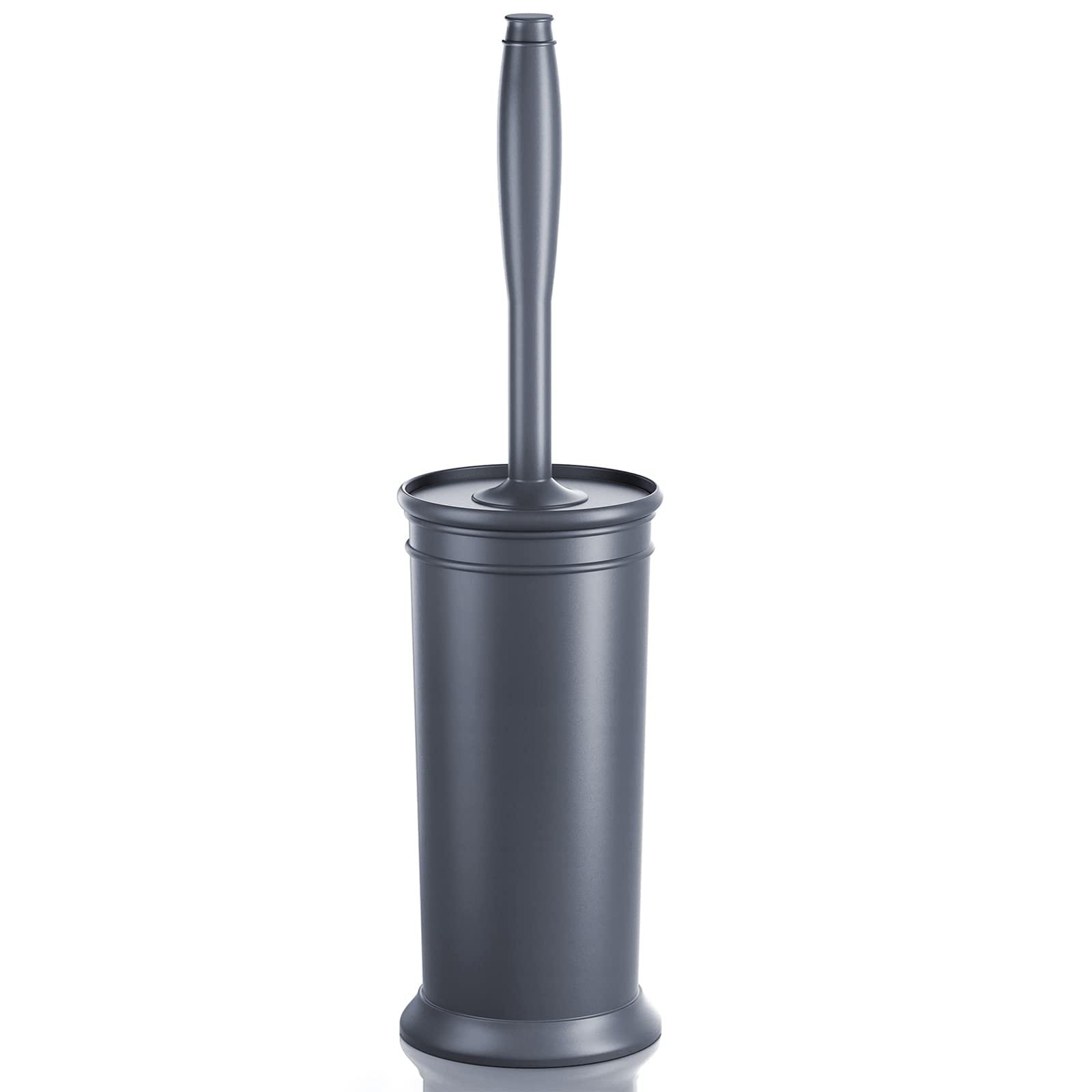 Phyfalip  Toilet Brush Set Extra Long Handle Durable Bristles Covered Holder Modern Design Conceals Brush Head Bathroom Cleaning Gray 1 Set