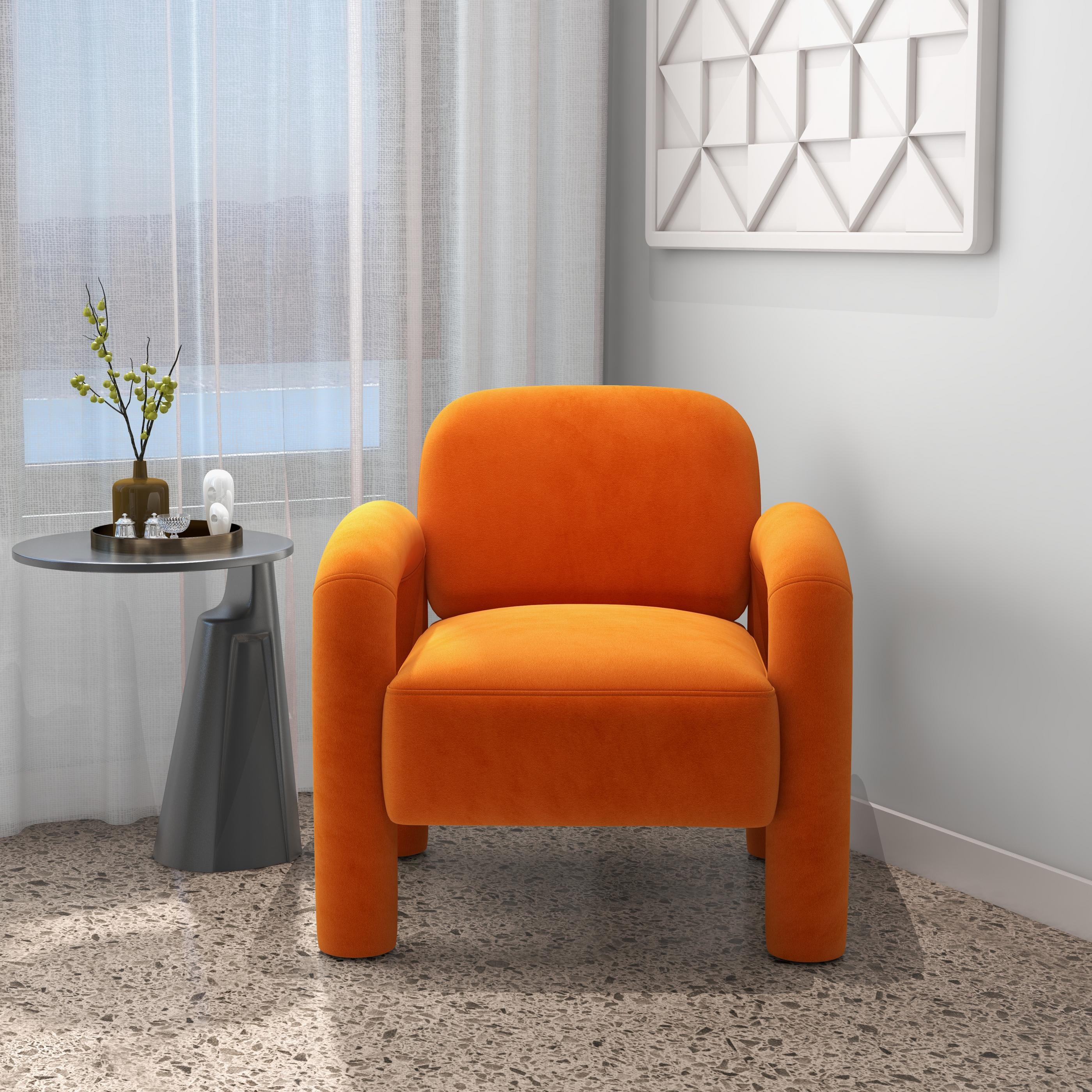 SEYNAR DF559-ORANGE MidCentury Modern Velvet Upholstered Accent Chair for Living Room