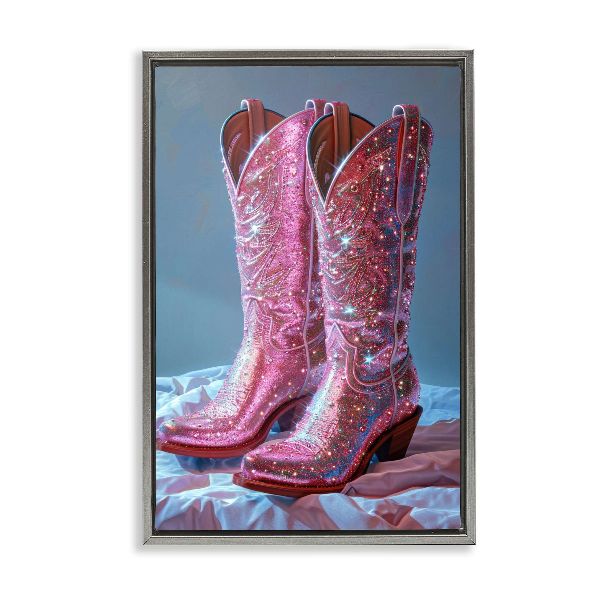 Stupell Industries BT-638-FFL-16X24 Dazzling Pink Glam Cowgirl Boots Gray Framed Floater Canvas Wall Art By LSR Creative Studio 17 x 25