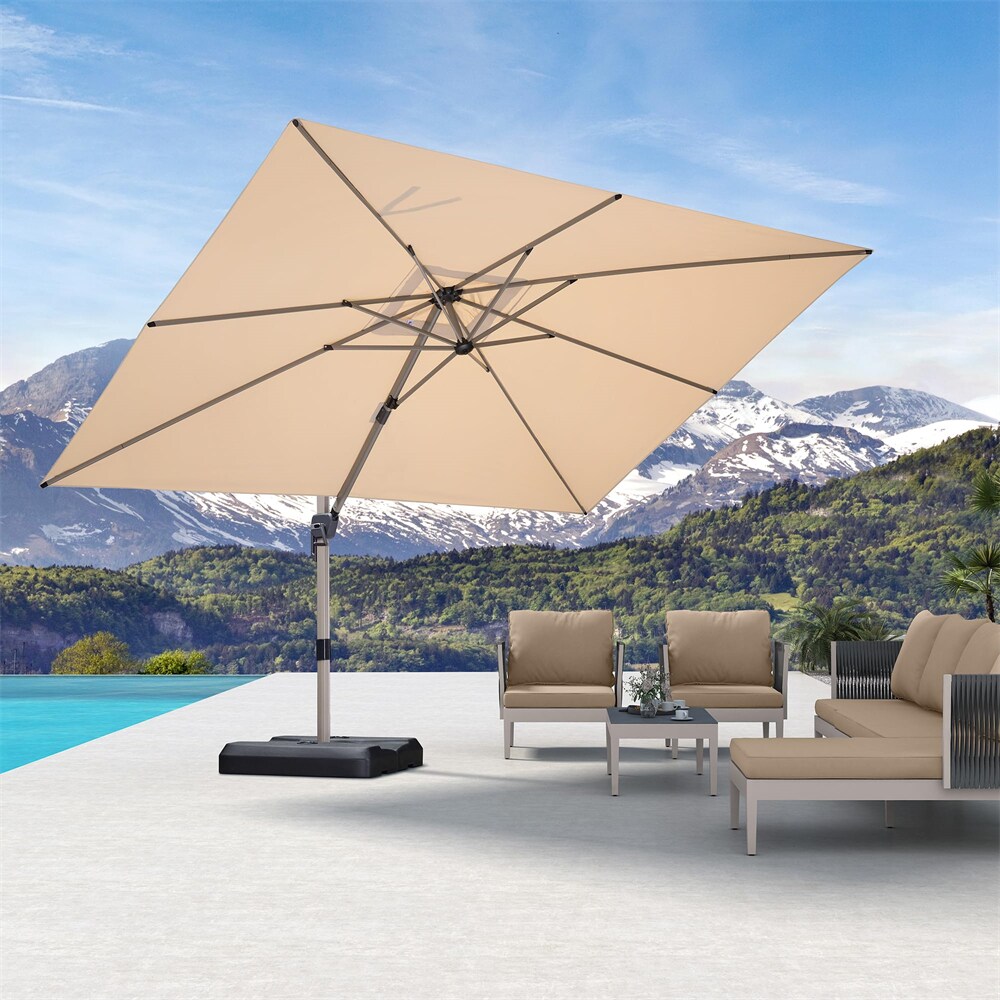 PURPLE LEAF LS01HLRRC0911-KK 9-ft Aluminum Beige Crank Cantilever Patio Umbrella