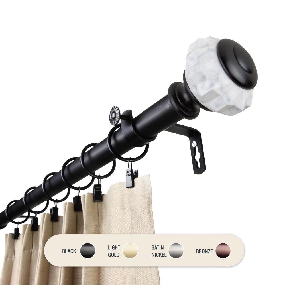 Hart & Harlow L100-57-662 1-in Lola 66-in to 120-in Black Steel Single curtain rod with Finials