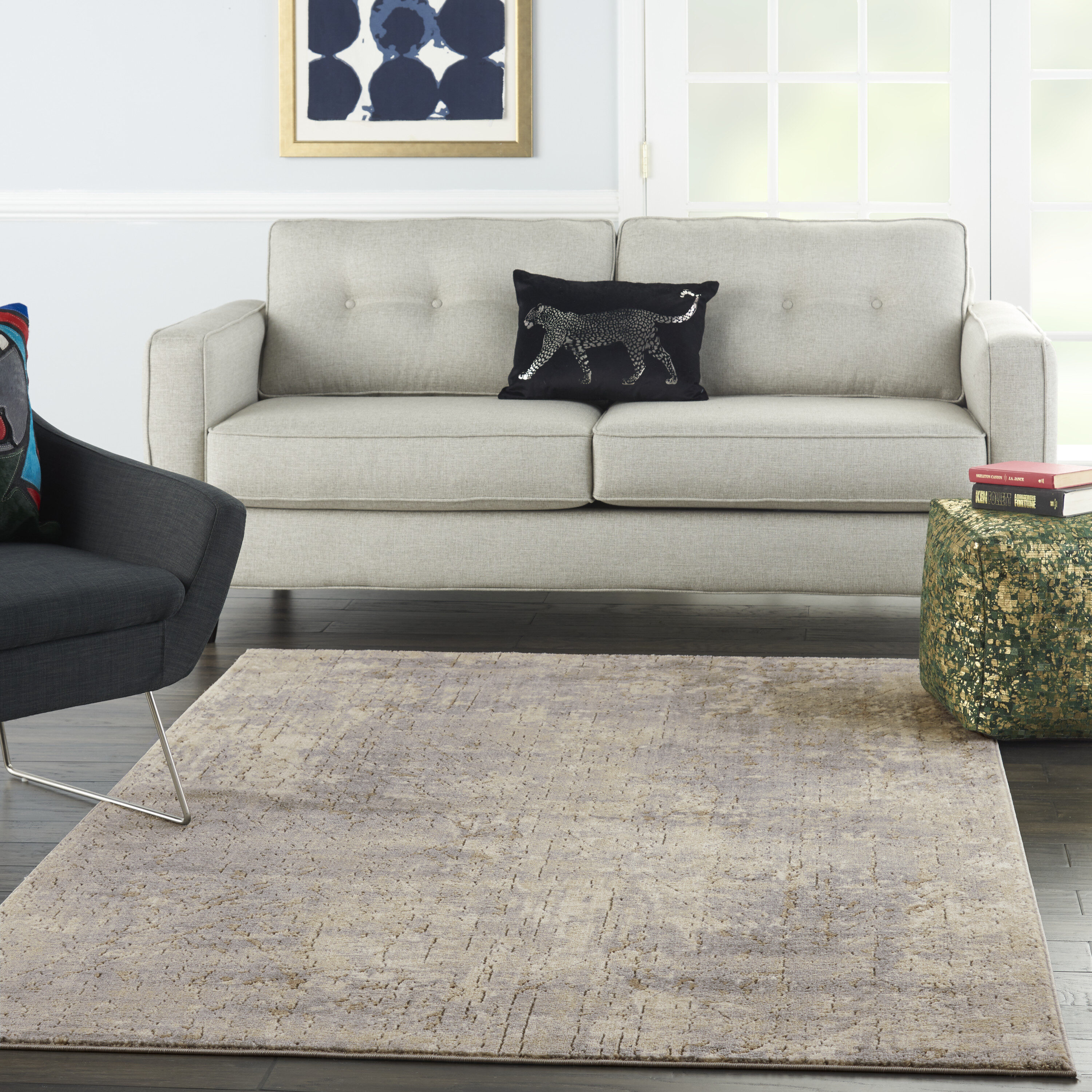 Reversible Abstract Gray Synthetic 5' x 7' Area Rug
