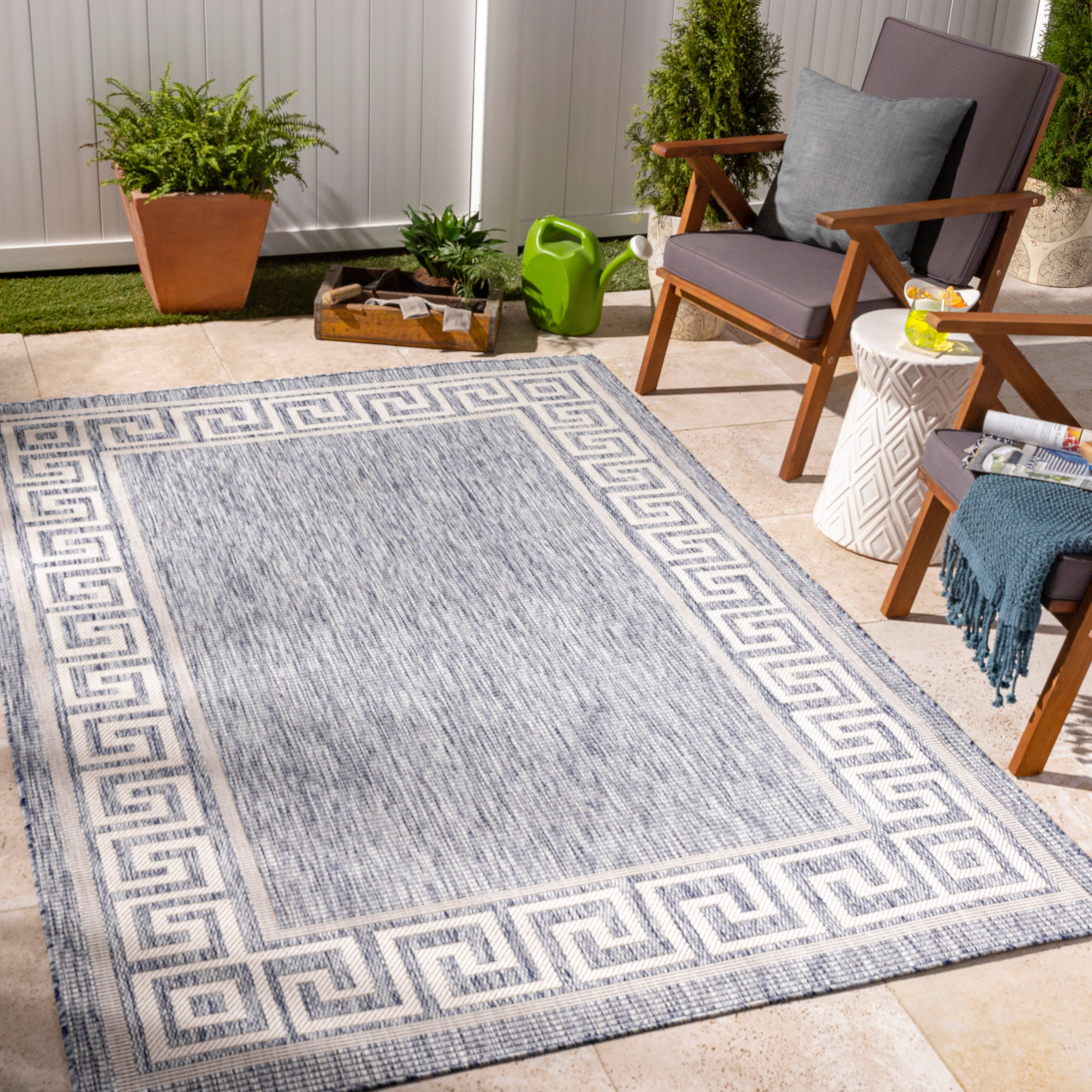Livabliss TRG2378-679 Tuareg 7 x 9 (ft) Polypropylene Blue Rectangular Indoor/Outdoor Border Oriental Area rug