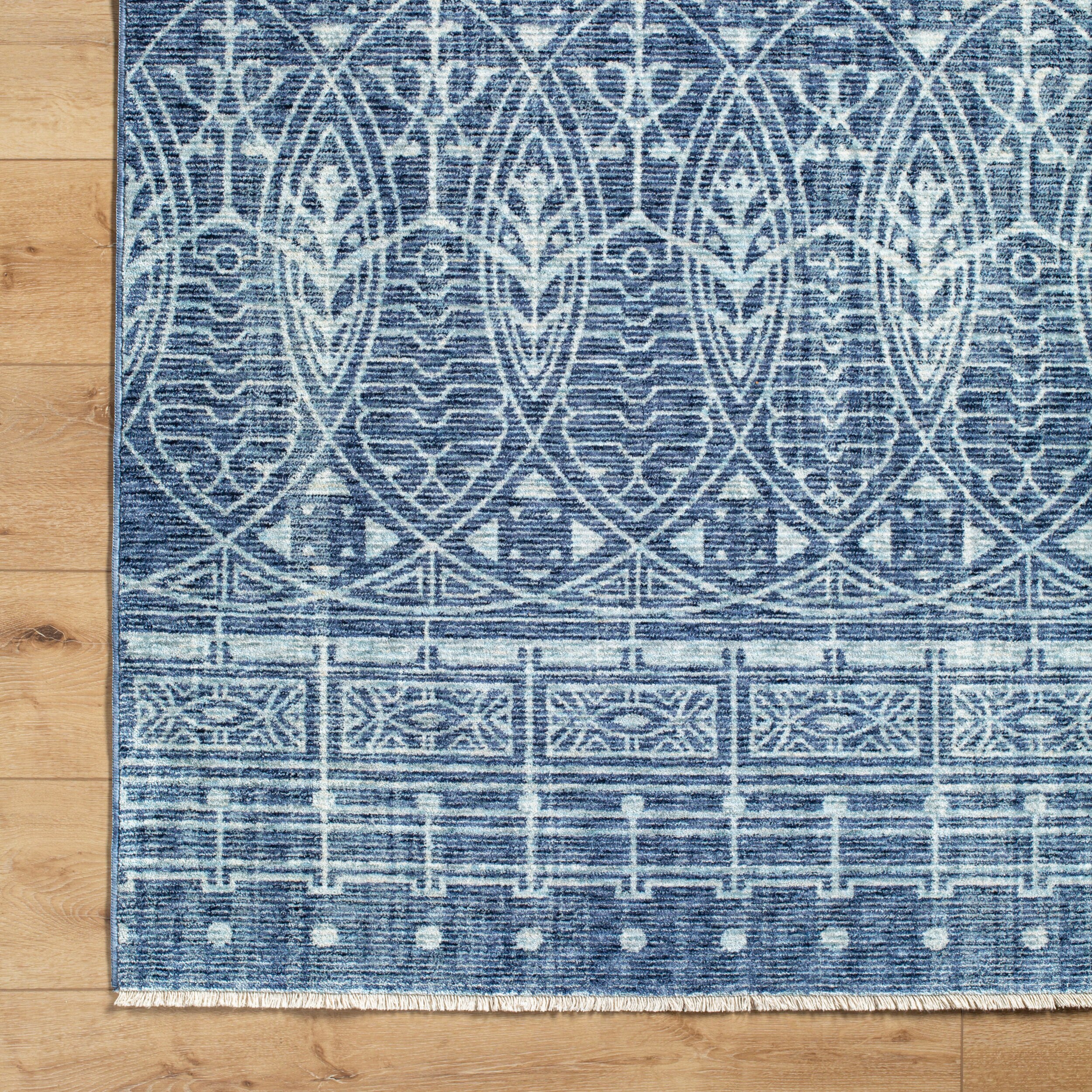 Blue and White Geometric Pattern Rectangular Rug