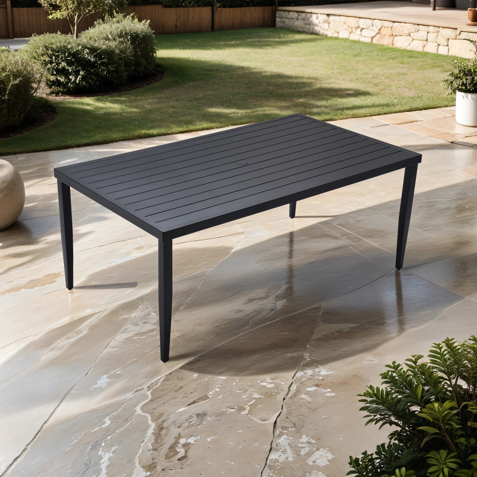 Xspracer ML-DT411 Patio Table Rectangle Outdoor Dining Table 40-in W x 70-in L with Umbrella Hole