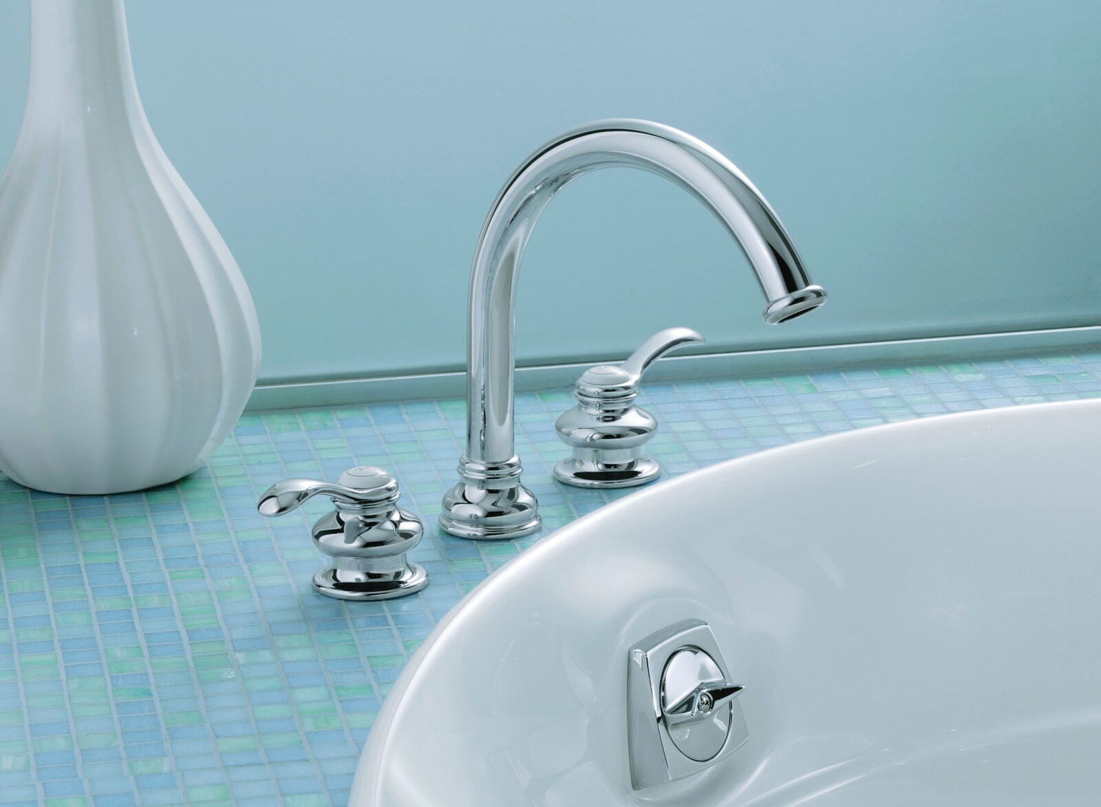 Kohler Fairfax Polished Chrome 2 Handle Deck Mount Roman High Arc Bathtub Faucet In The Bathtub