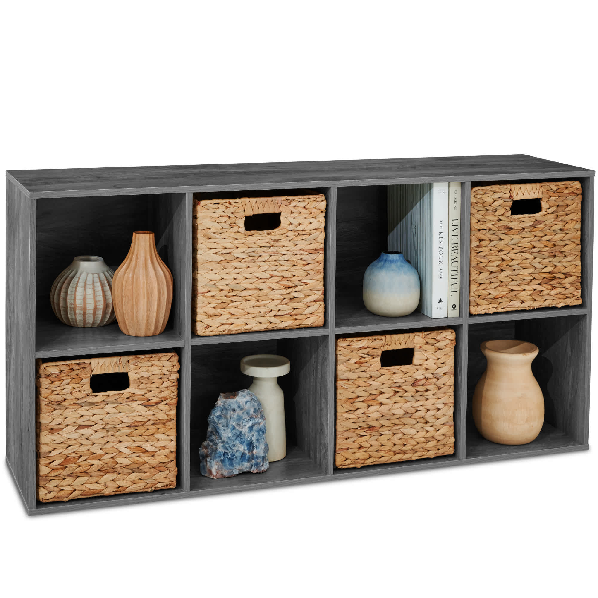 Best Choice Products SKY8768 8-Cube Bookshelf 135in Display Storage System Organizer w/ Removable Back Panels - Dark Gray