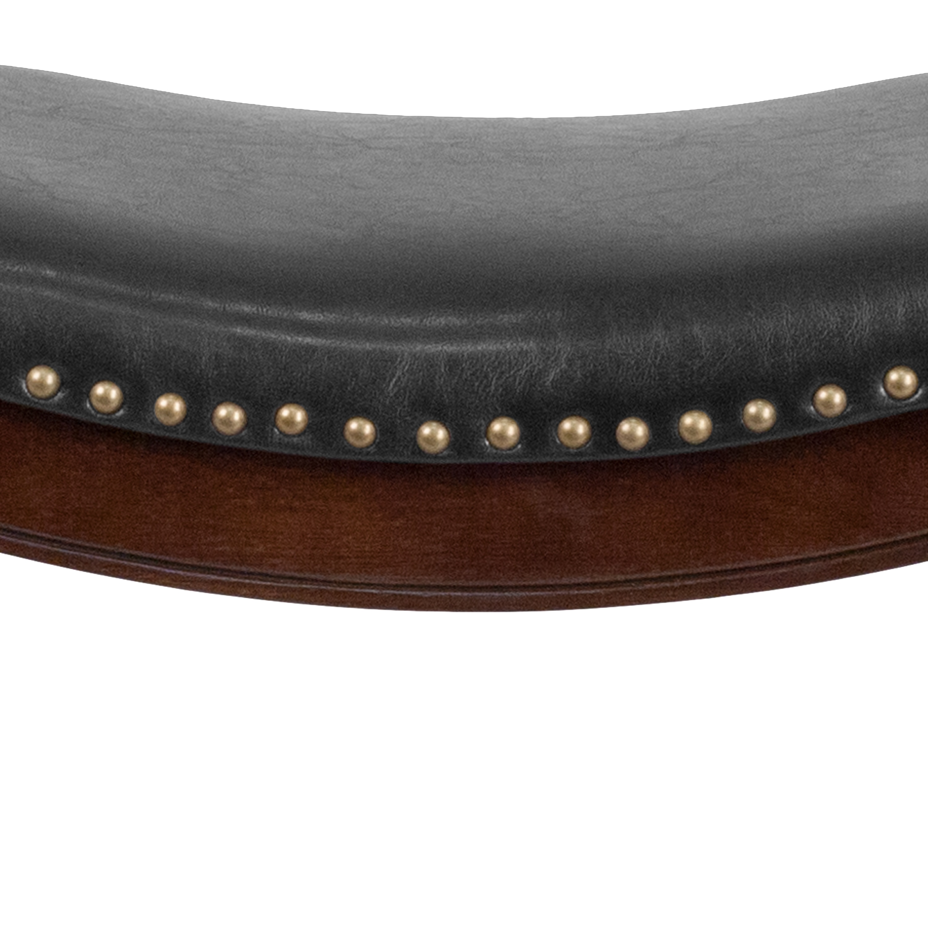 Elegant Backless Black Leather and Cappuccino Wood Counter Stool