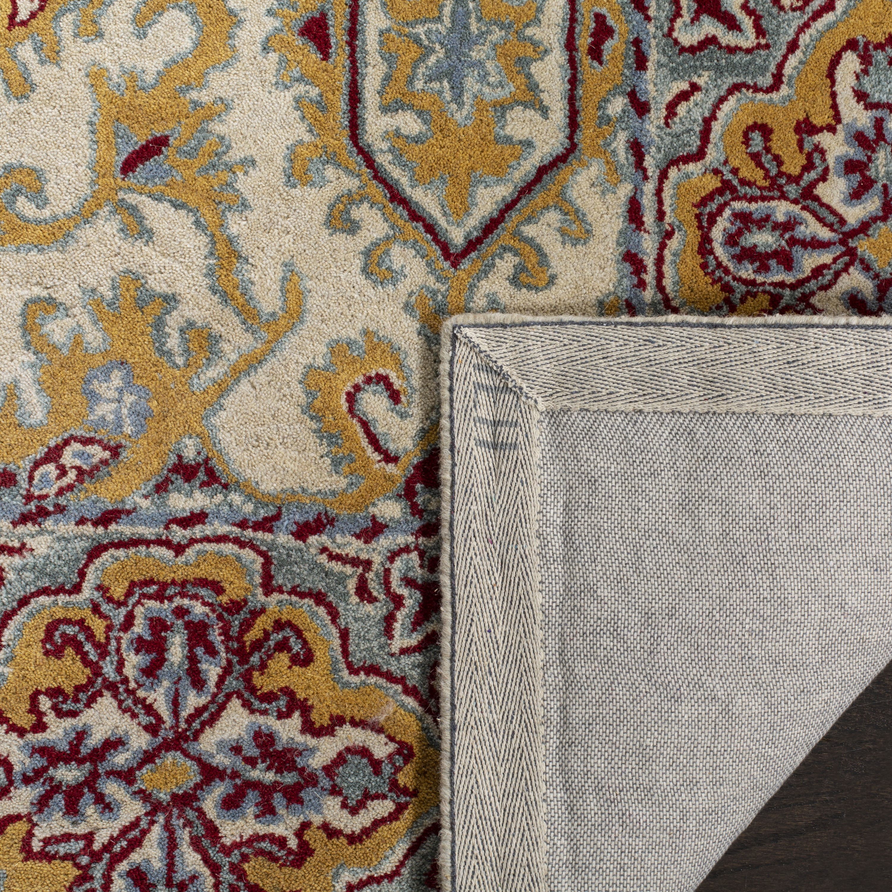 Ivory and Blue Hand-Tufted Wool and Cotton Area Rug