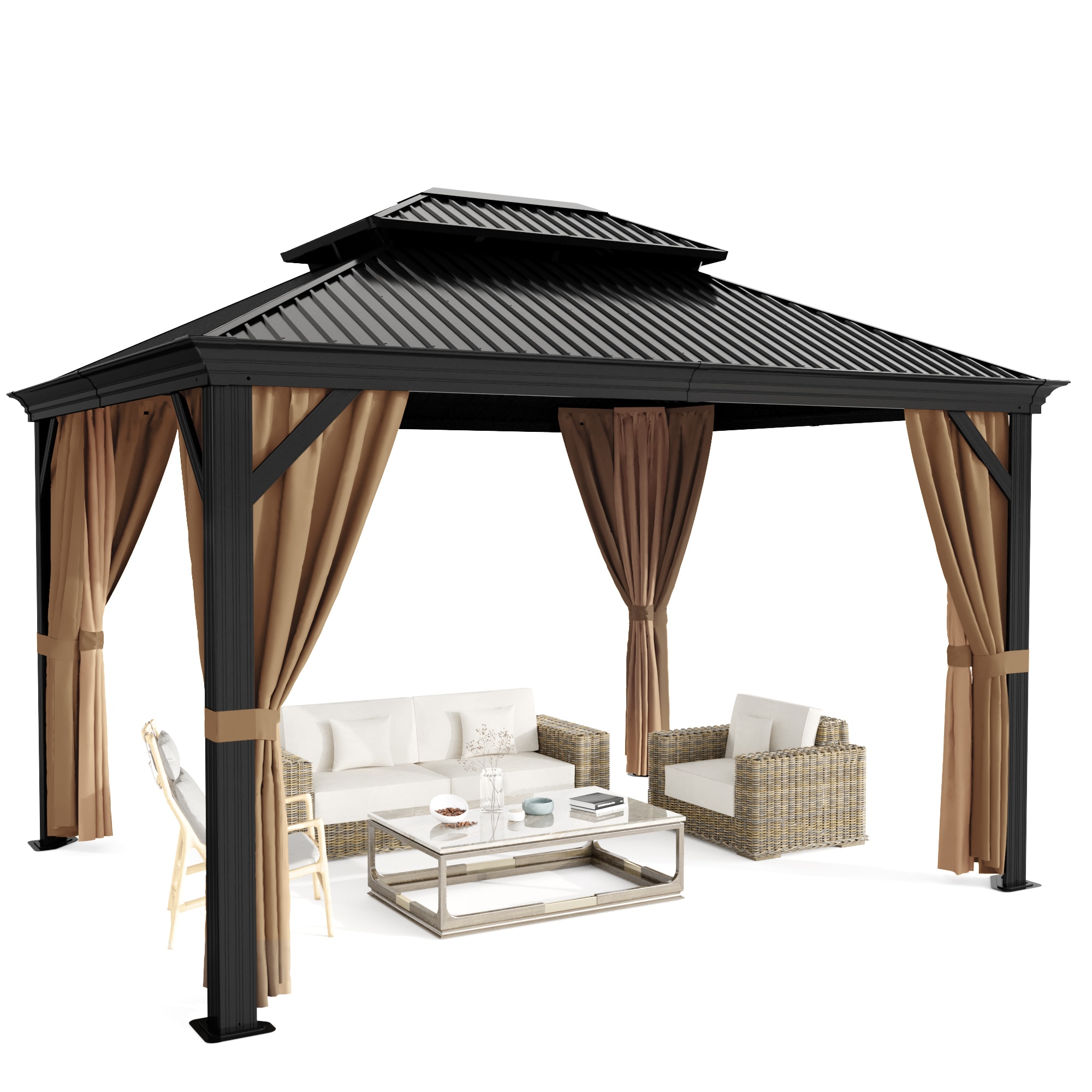Vineego LS-GZB0342-10BK123 Black Rectangle Hardtop Steel Roof