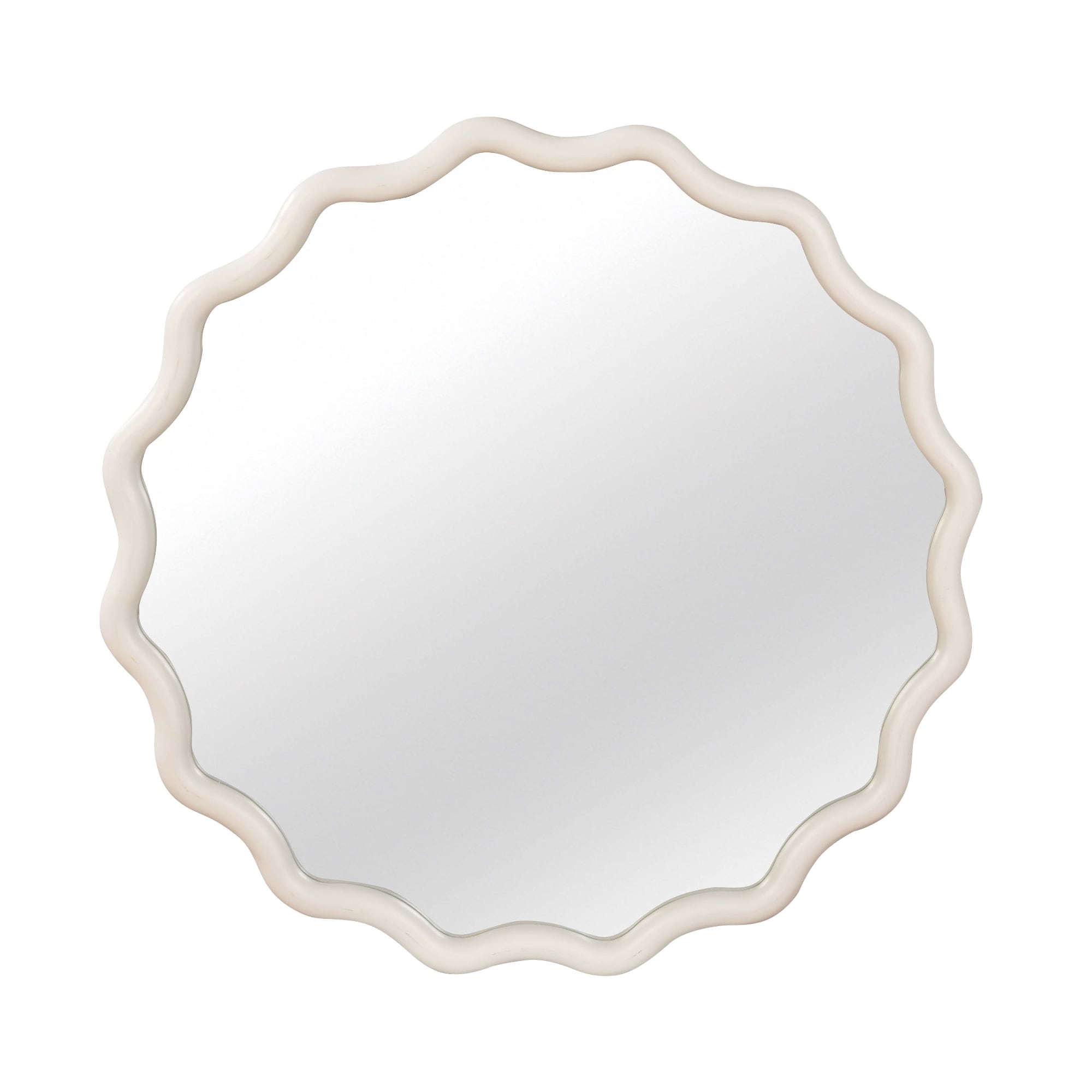Wooakway - 30-in W White Wavy Round Wall Mirror Solid Wood Frame Decorative Bathroom Vanity Mirro...
