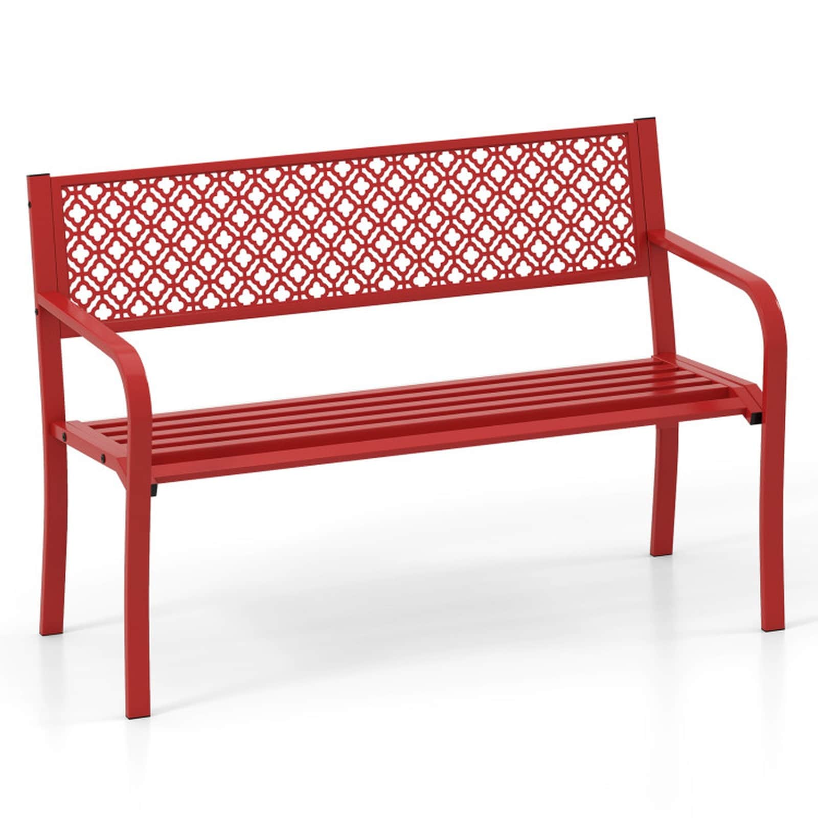 SUGIFT - 50-in Outdoor Garden Bench with Geometric Lattice Backrest Slatted Seat Curved Armrests ...