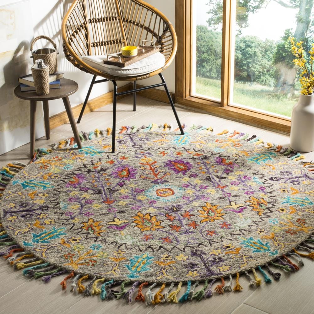 Handmade Gray Wool Tufted Reversible Round Rug, 6' Diameter
