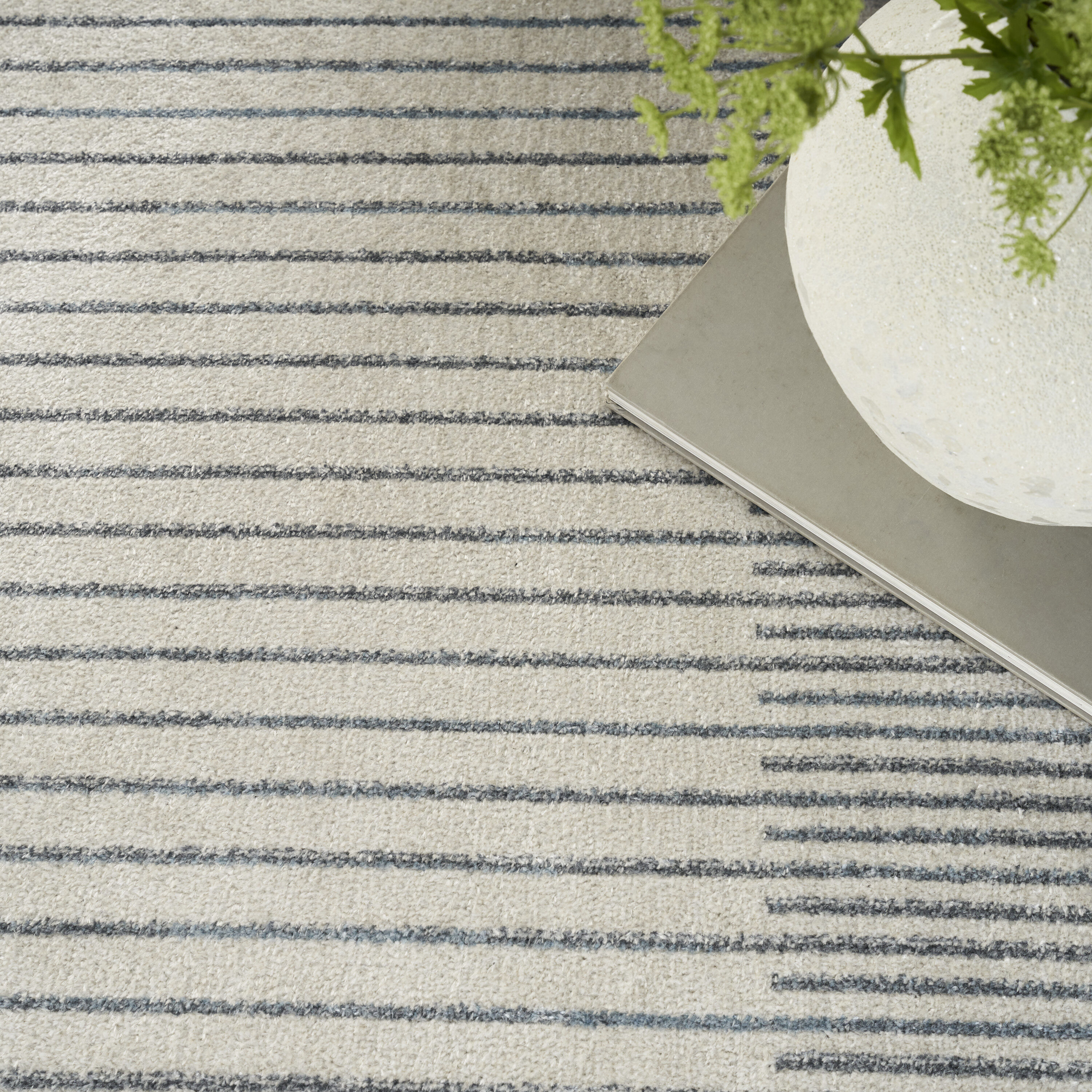Scandinavian Charm Blue Stripe Washable 5' x 7' Wool Blend Rug