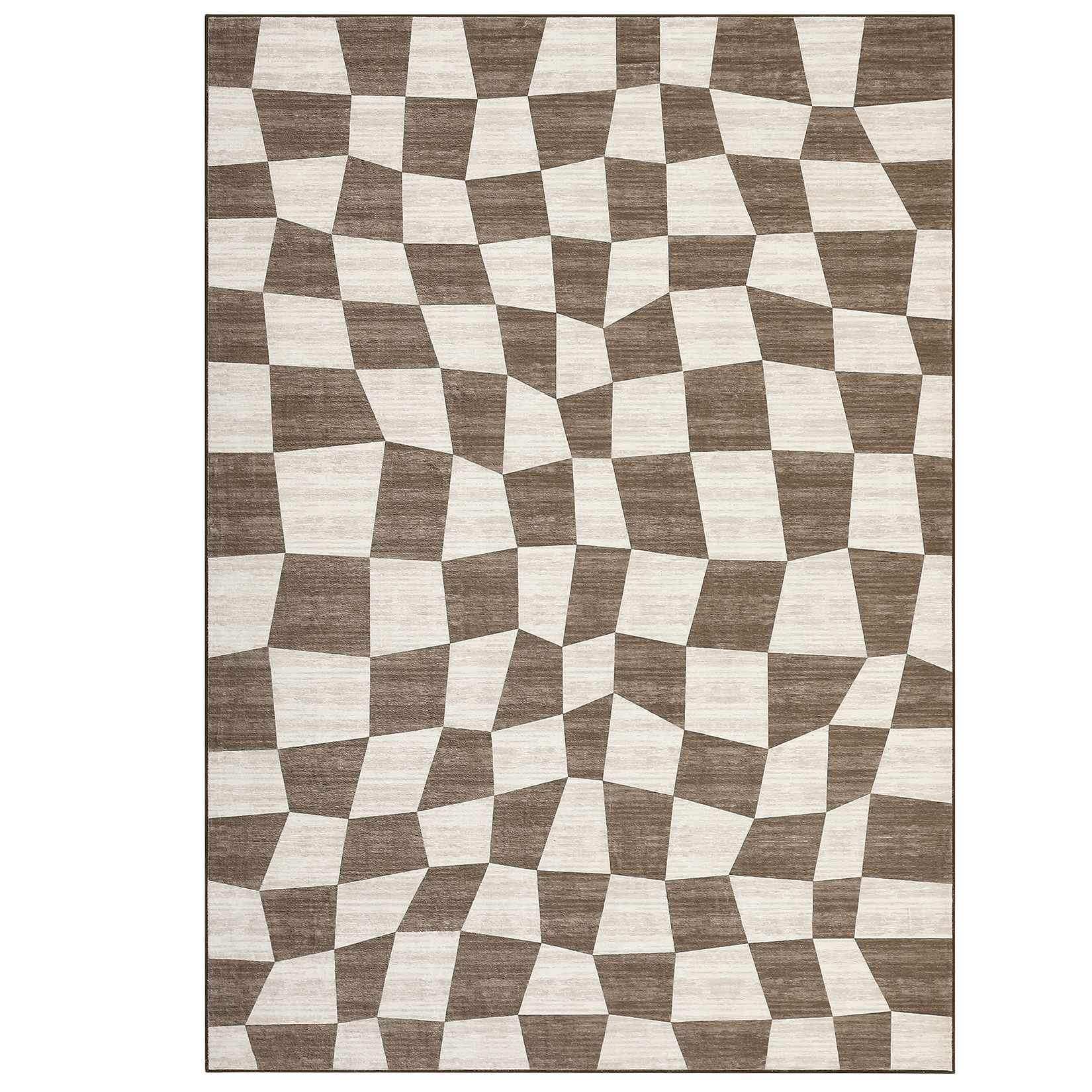 WhizMax SUNNY-PHO-14B2JNB4 10 x 13 ft Polyester Brown Rectangular Living Room Bedroom Dining Room Geometric Checkered Modern Machine Washable Area Rug