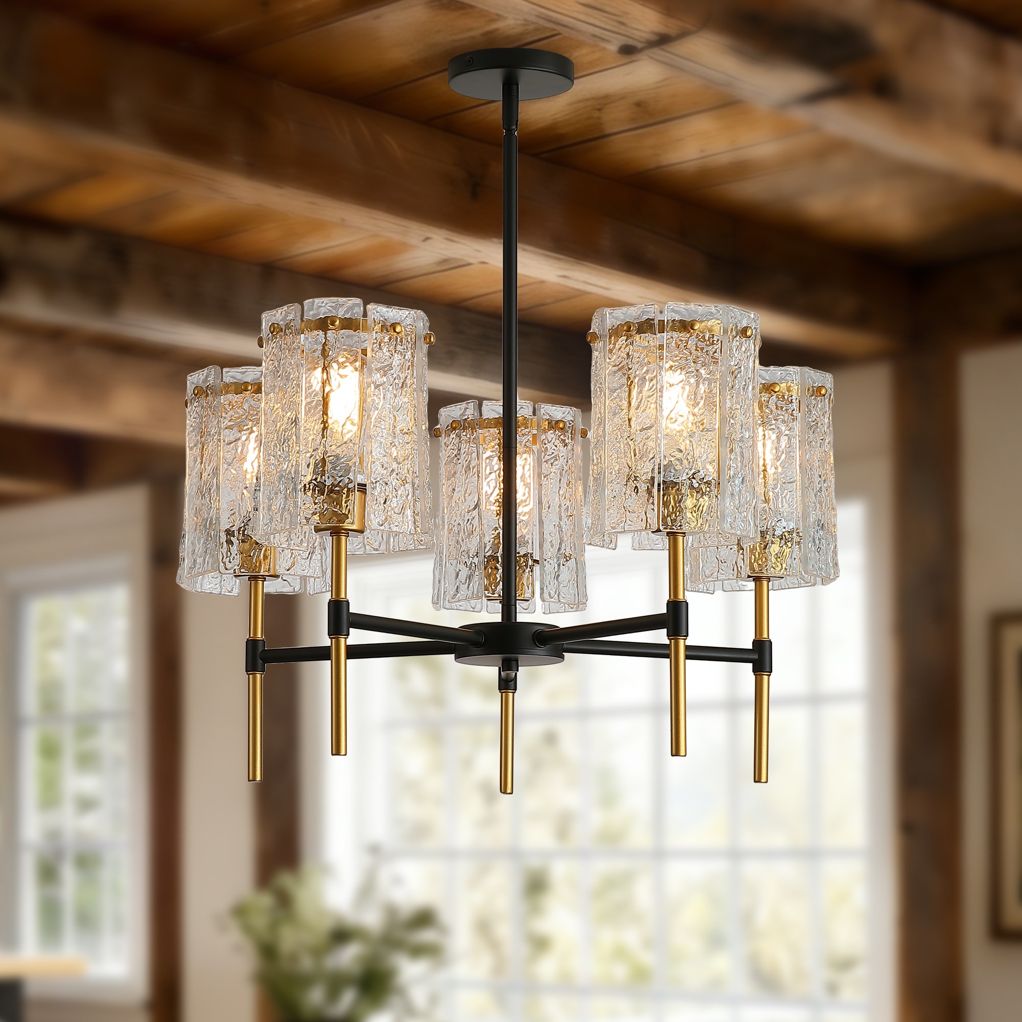 Dexmalle  Modern 5-Light Black and Gold Chandelier
