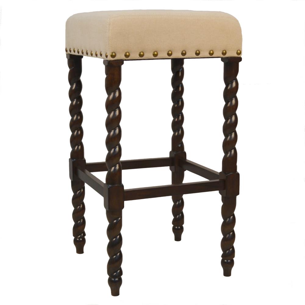 Linen counter stool with best sale espresso wood