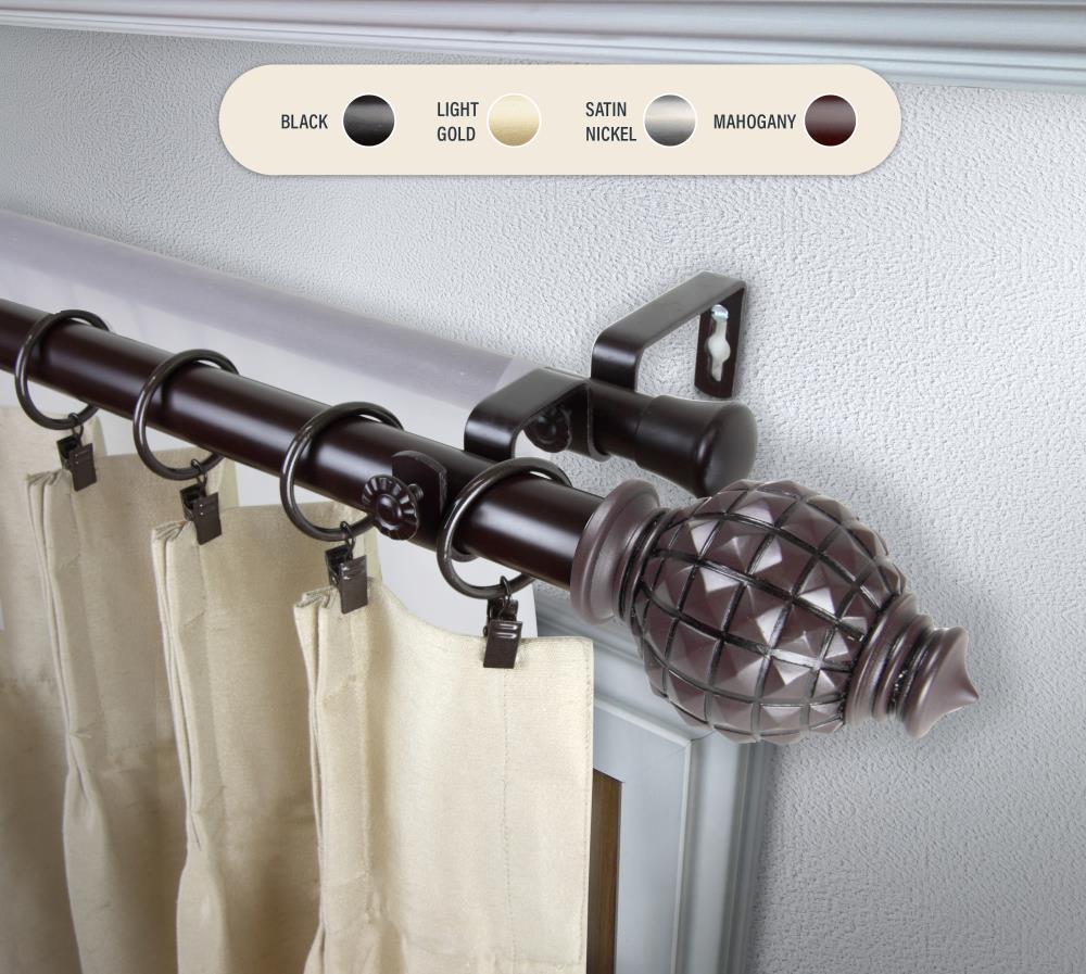 Hart & Harlow L100-66-286-D 1-in Oaklynn 28-in to 48-in Mahogany Steel Double curtain rod with Finials