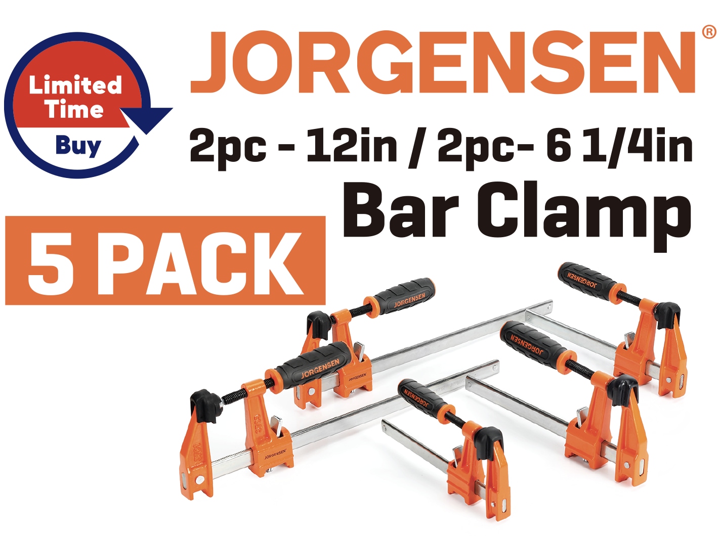 Jorgensen 5-Pack Assorted (2-12in,2-6in,1-4in) Bar Clamp in the