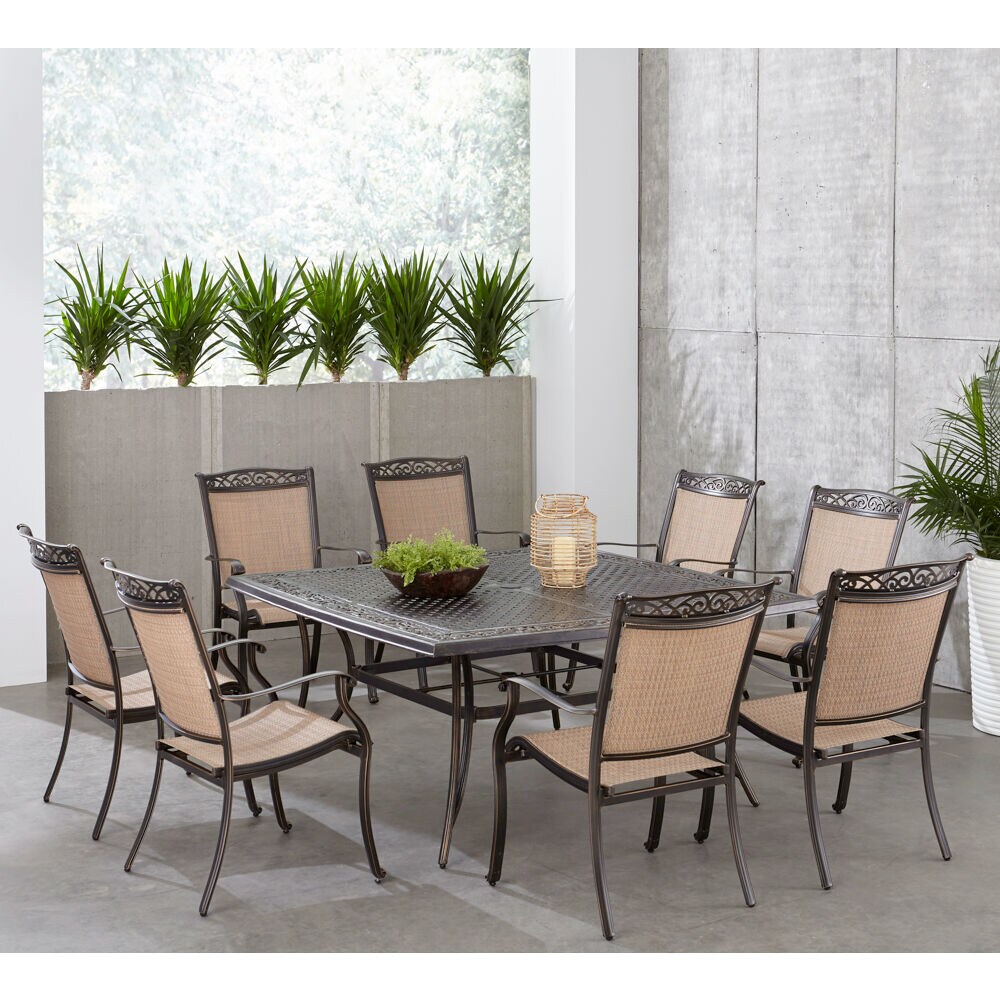 Fontana 9-Piece Bronze Outdoor Dining Set with Cast-Top Table