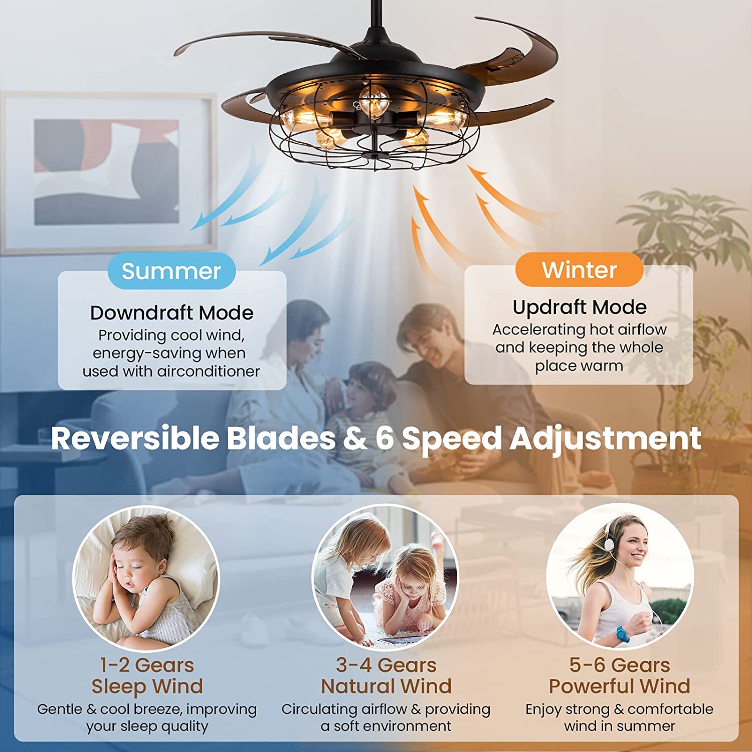Antoine Modern 48-in Black Indoor Smart Cage Ceiling Fan with Light and ...