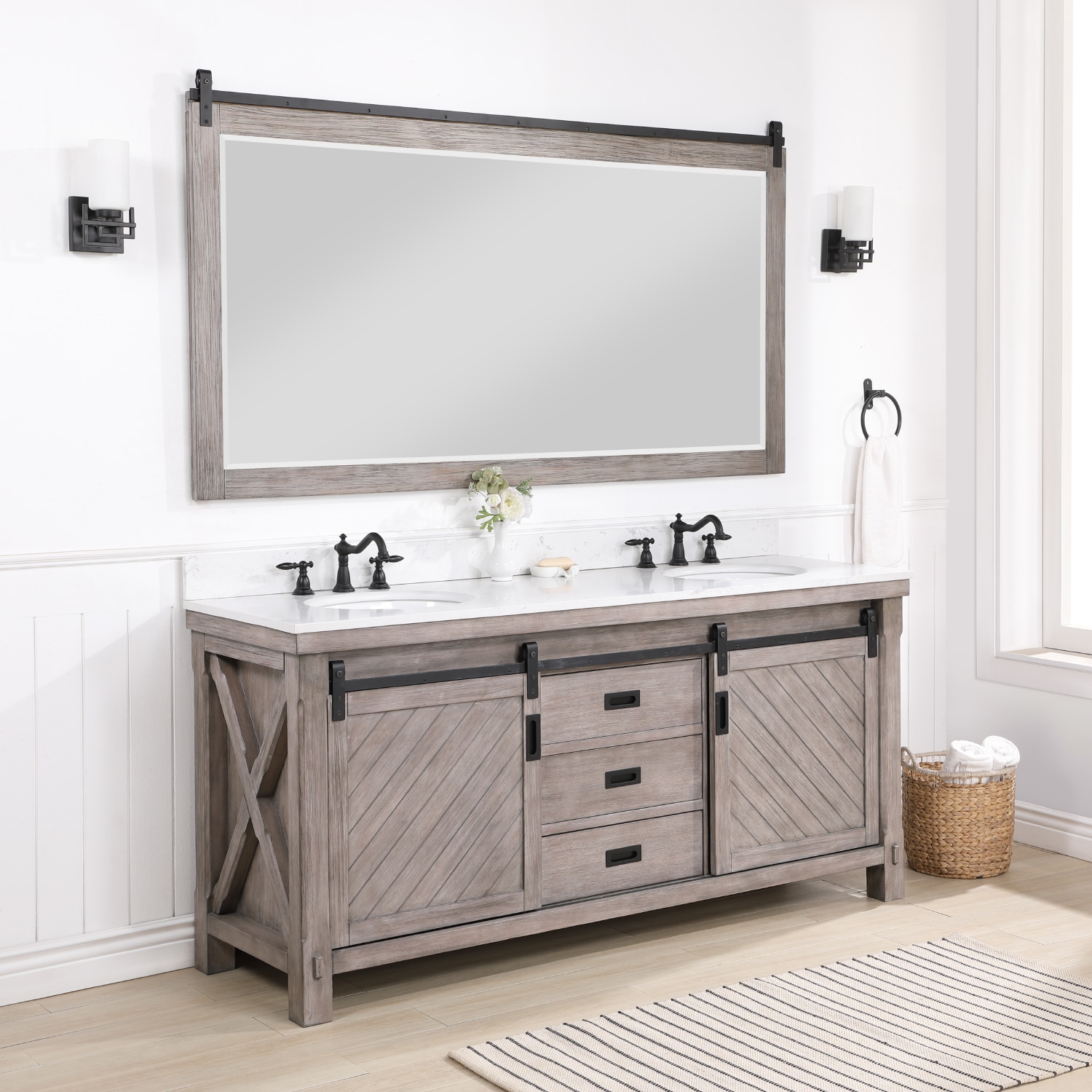 Vinnova Cortes 72-in Classical Gray Undermount Double Sink Bathroom ...