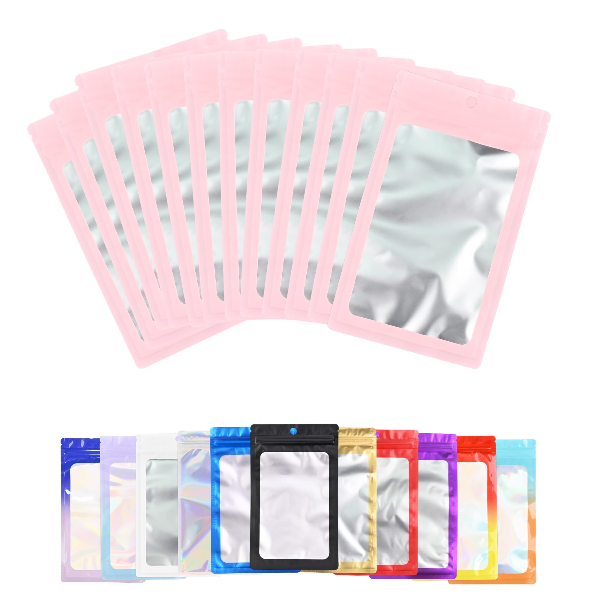 KIWDZFU  100 Pack Resealable Plastic Bags with Clear Front Window Pink 4 7 x 7 9 Inch Food Grade Zipper Pouch for Small Business Candy Snacks