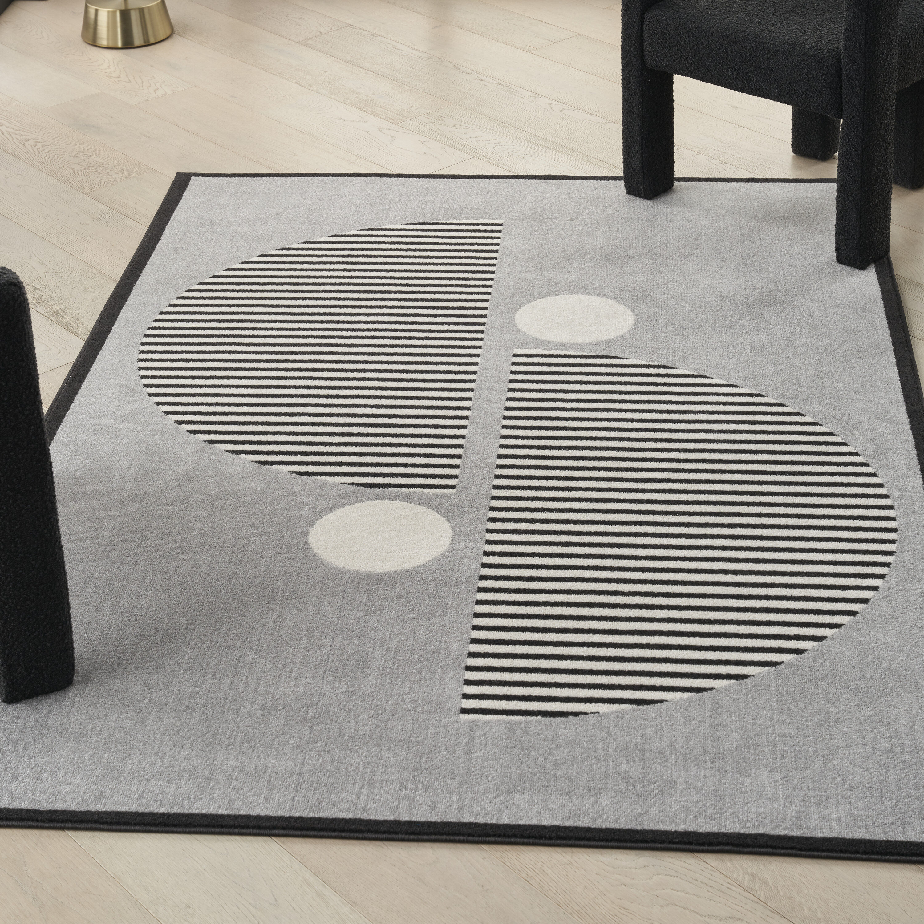 Nourison 099446107084 Modern Passion 5 x 7 (ft) Loomed Polypropylene Grey/Black Rectangular Indoor Geometric Mid-Century Modern Area rug