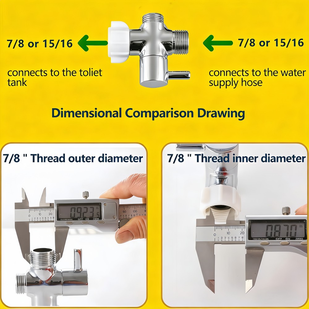 Numhew Bidet T Adapter 7/8 x7/8 x1/2 Brass Shut-Off Valve Chrome