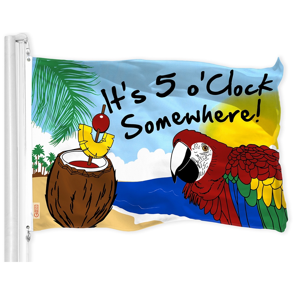 G128 3-ft W x 5-ft H Its 5 OClock Somewhere Novelty Flag