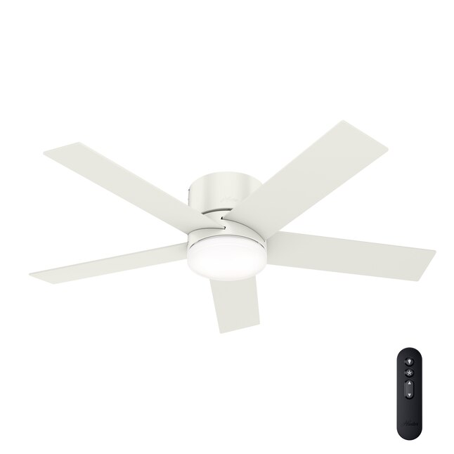 Hunter Vicinity 52 In Fresh White Led Indoor Flush Mount Ceiling Fan With Light Remote 5 Blade The Fans Department At Com - White Ceiling Fan With Light For Master Bedroom