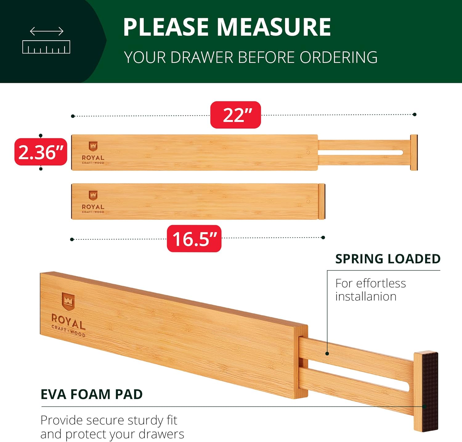 Natural Bamboo Adjustable Drawer Dividers 17-22" - 4-Pack