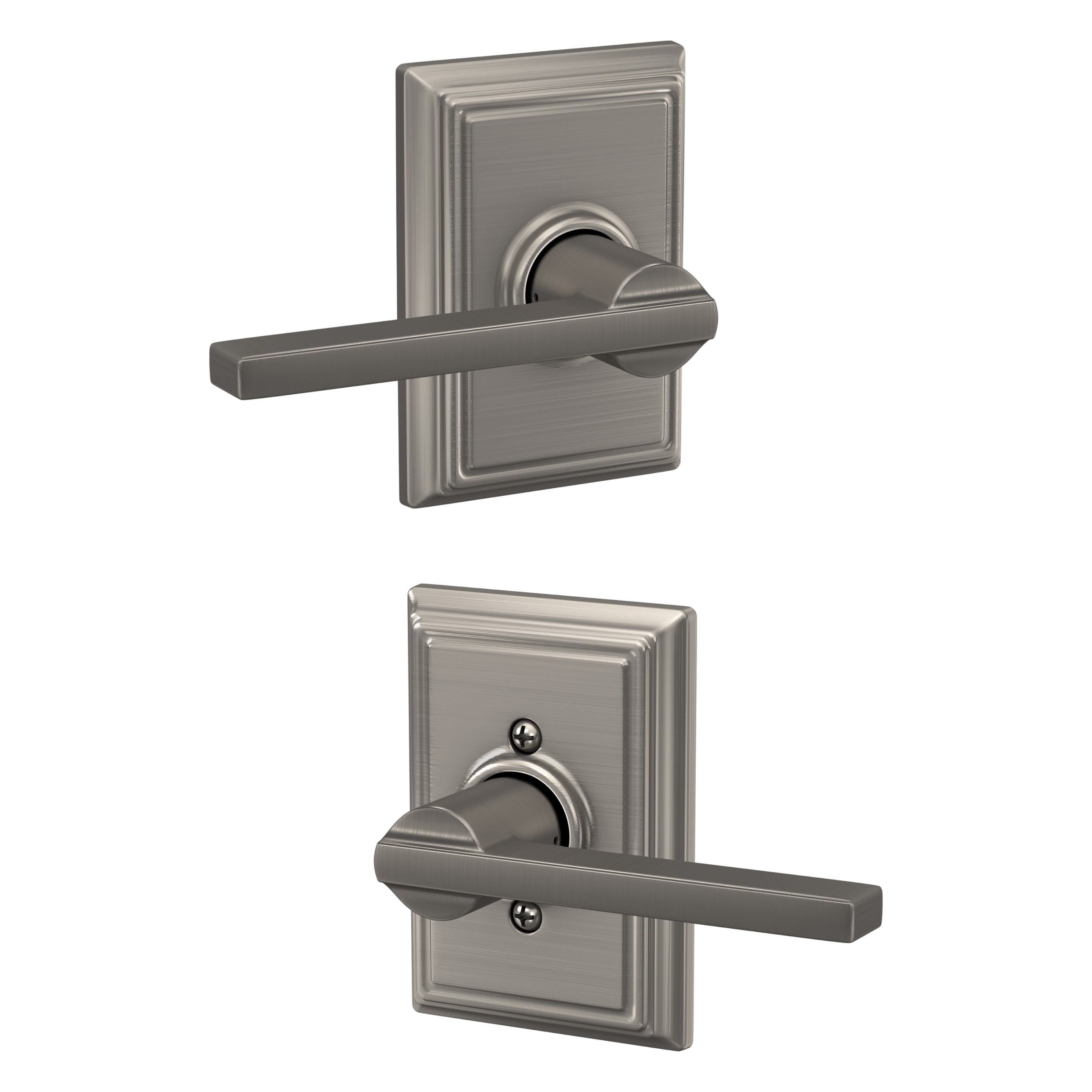 Schlage F10 LAT 619 ADD Latitude-Addison Satin Nickel Universal Interior/Exterior Hall/Closet Passage Door Handle