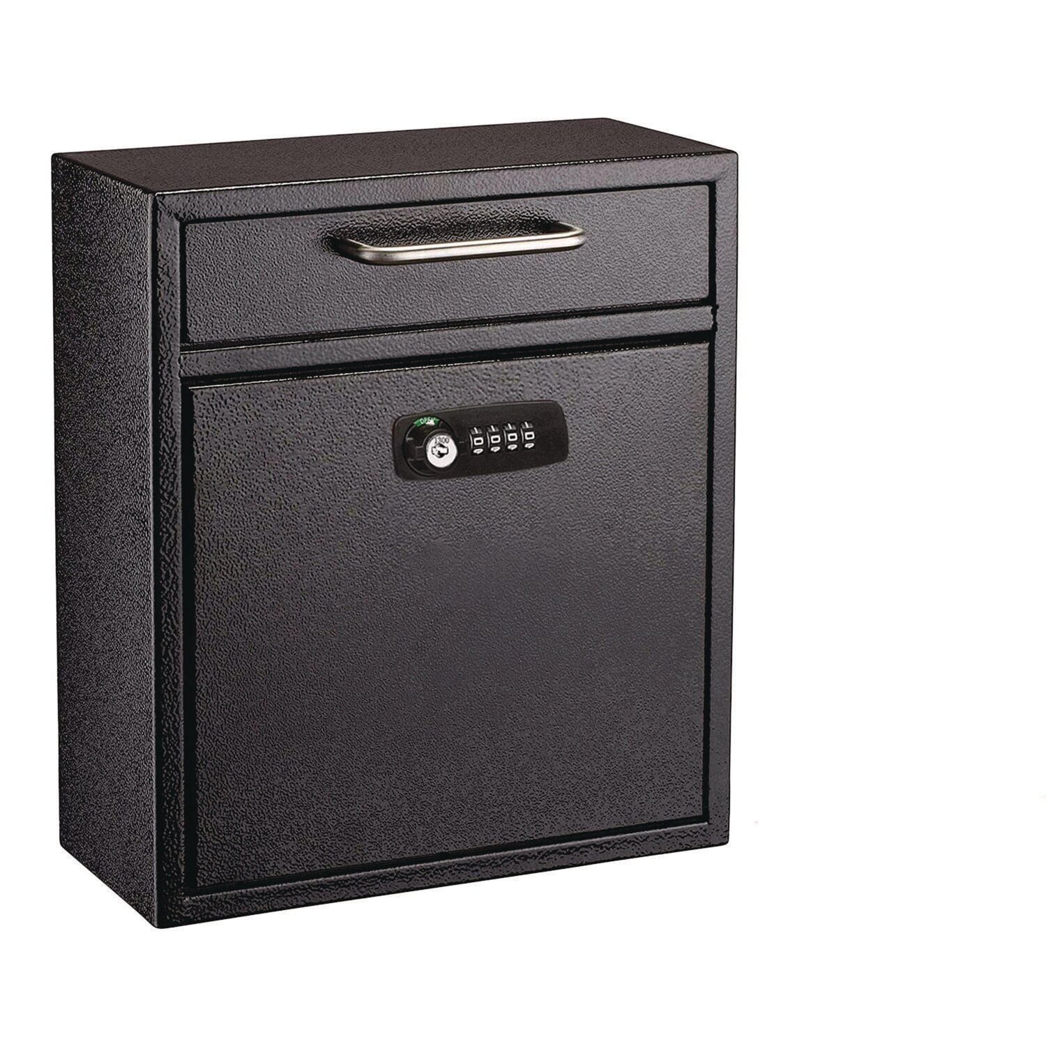 AdirOffice Medium Secure Drop Box Wall Mounted Locking Mail Box with Key and Combination Lock 10.51 x 4.72 x 12 Black