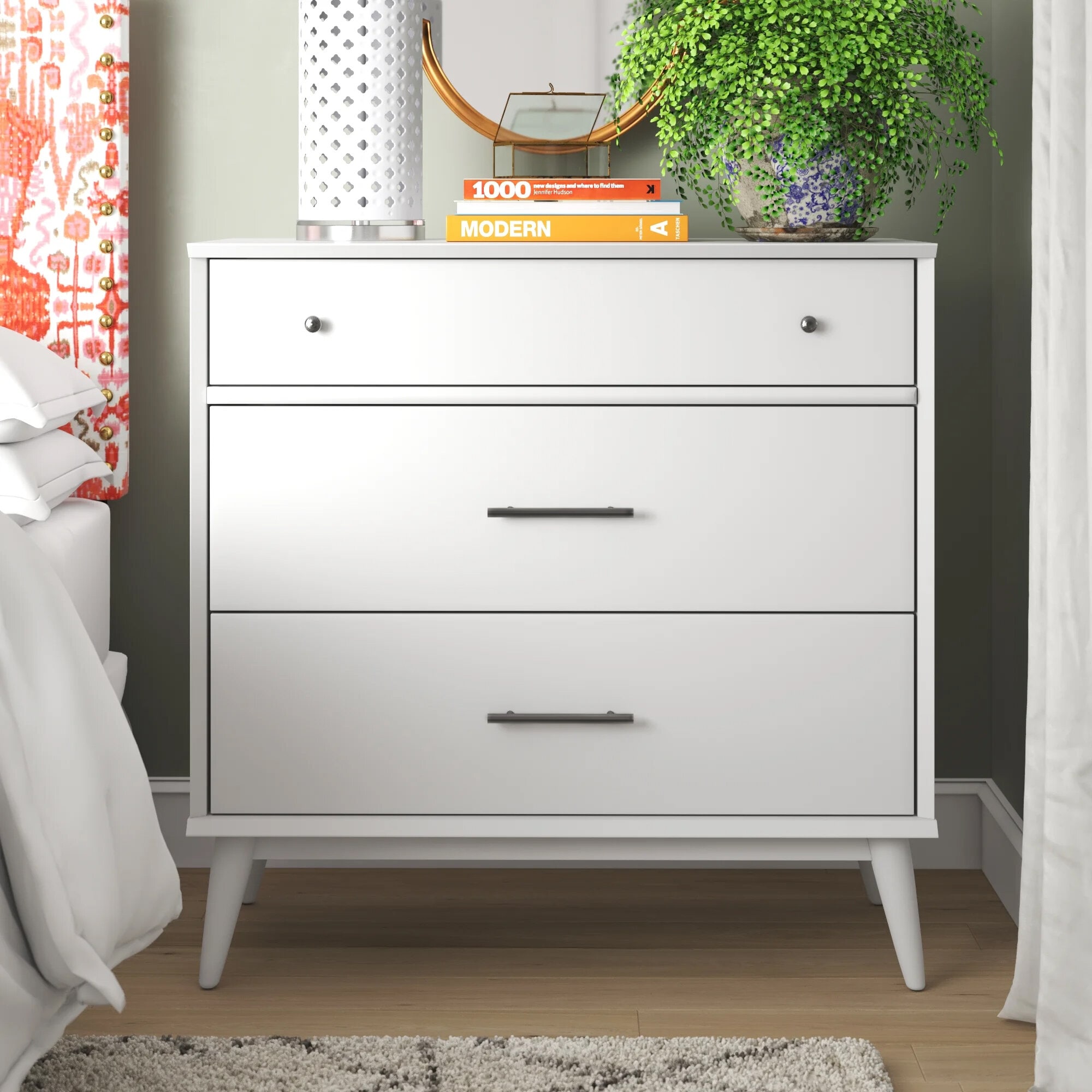 Camaflexi Mid-century Modern White Pine 3-drawer Standard Dresser 