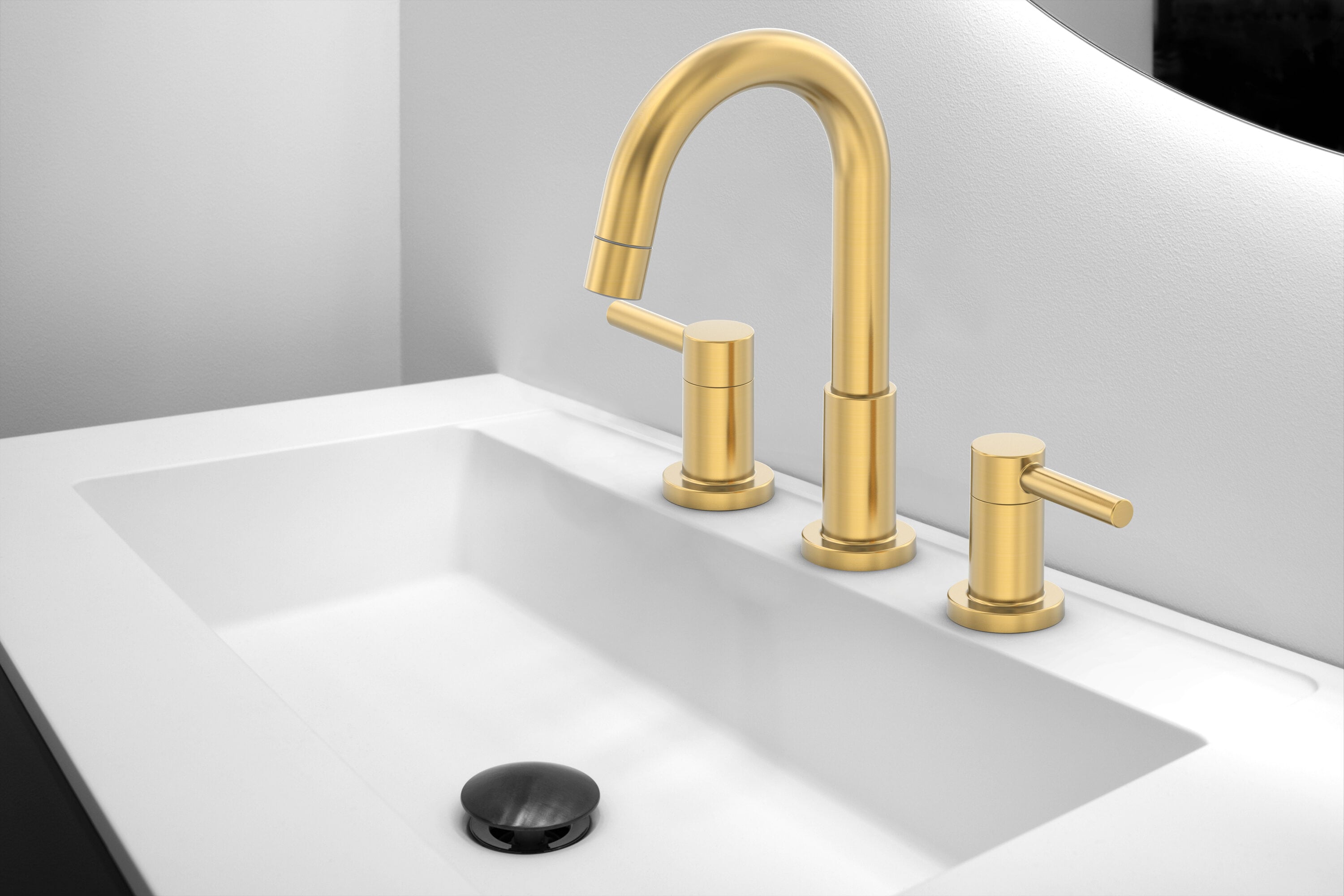 allen + roth 67485W-624408 Brushed Gold Widespread 2-handle WaterSense Mid-arc Residential Handle Bathroom Sink Faucet with Drain