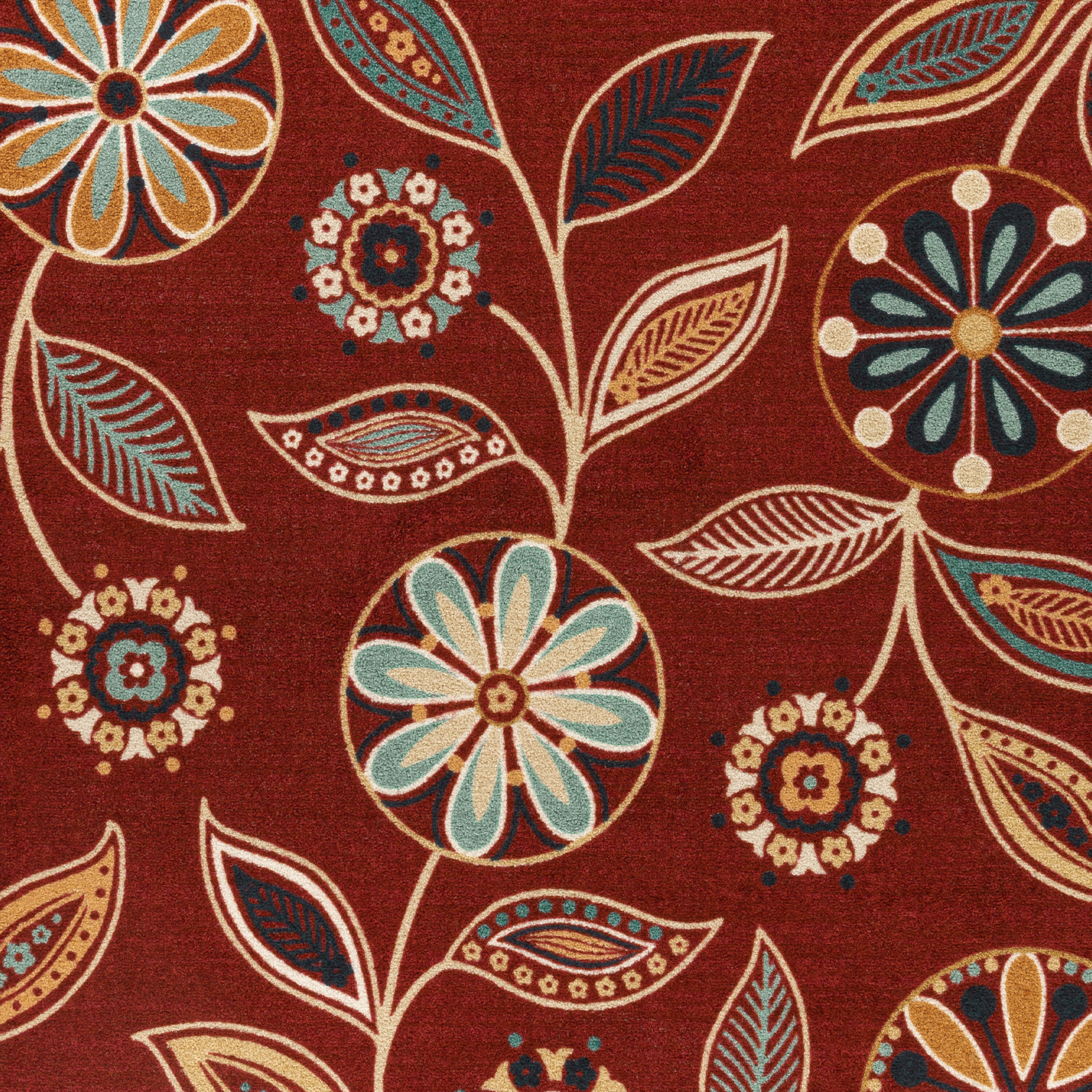 Merlot Red Floral Tufted Synthetic 5' x 7' Area Rug
