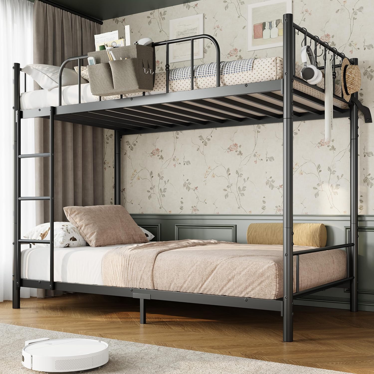 GAOMON Metal Bunk Bed Twin Over Twin with Ladder Guardrail and Storage ...